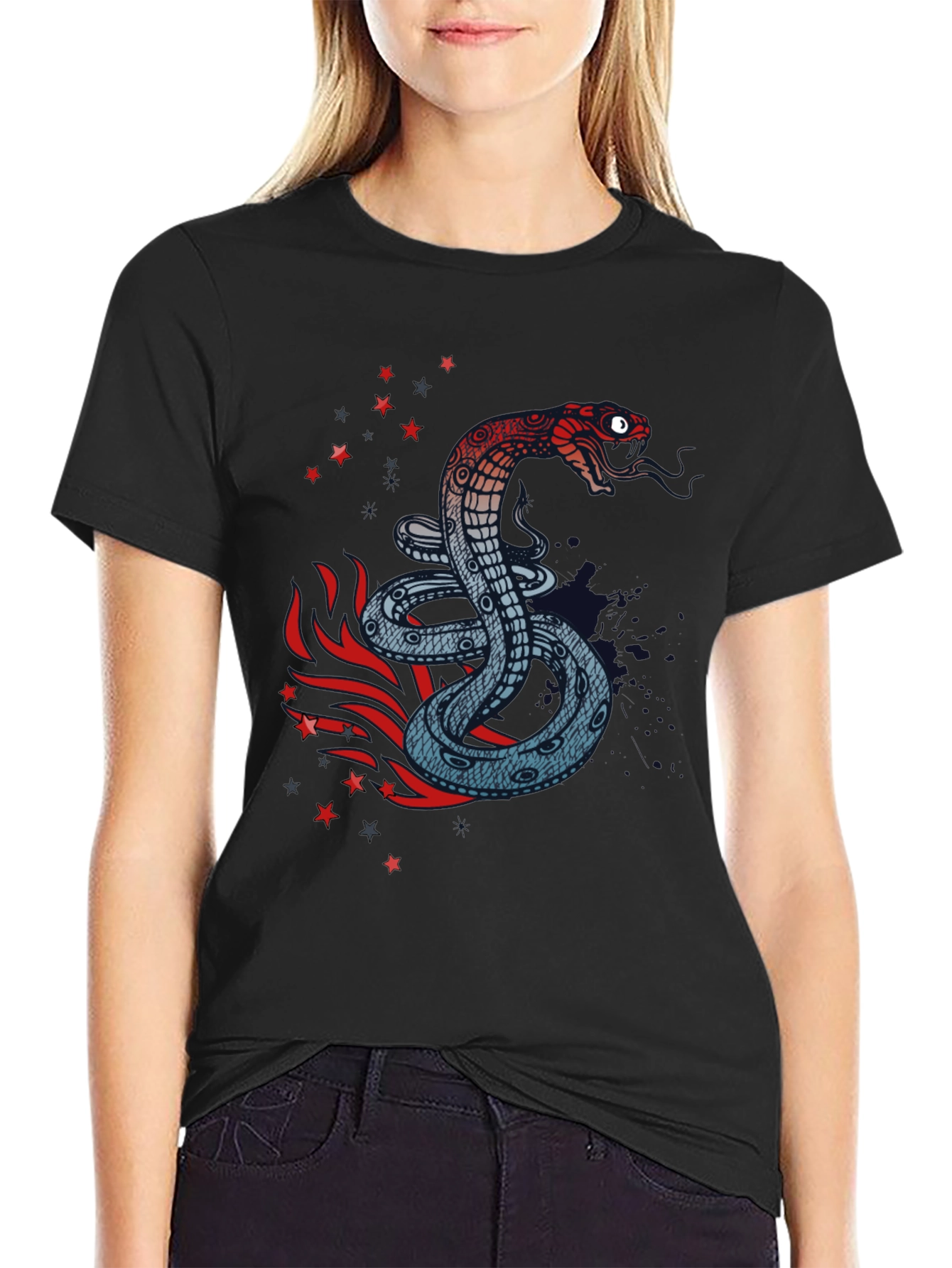 Snake Graphic Print Black T-Shirt