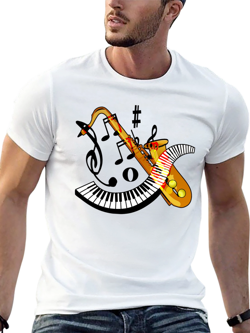 Saxophone Keyboard Graphic Black Tee