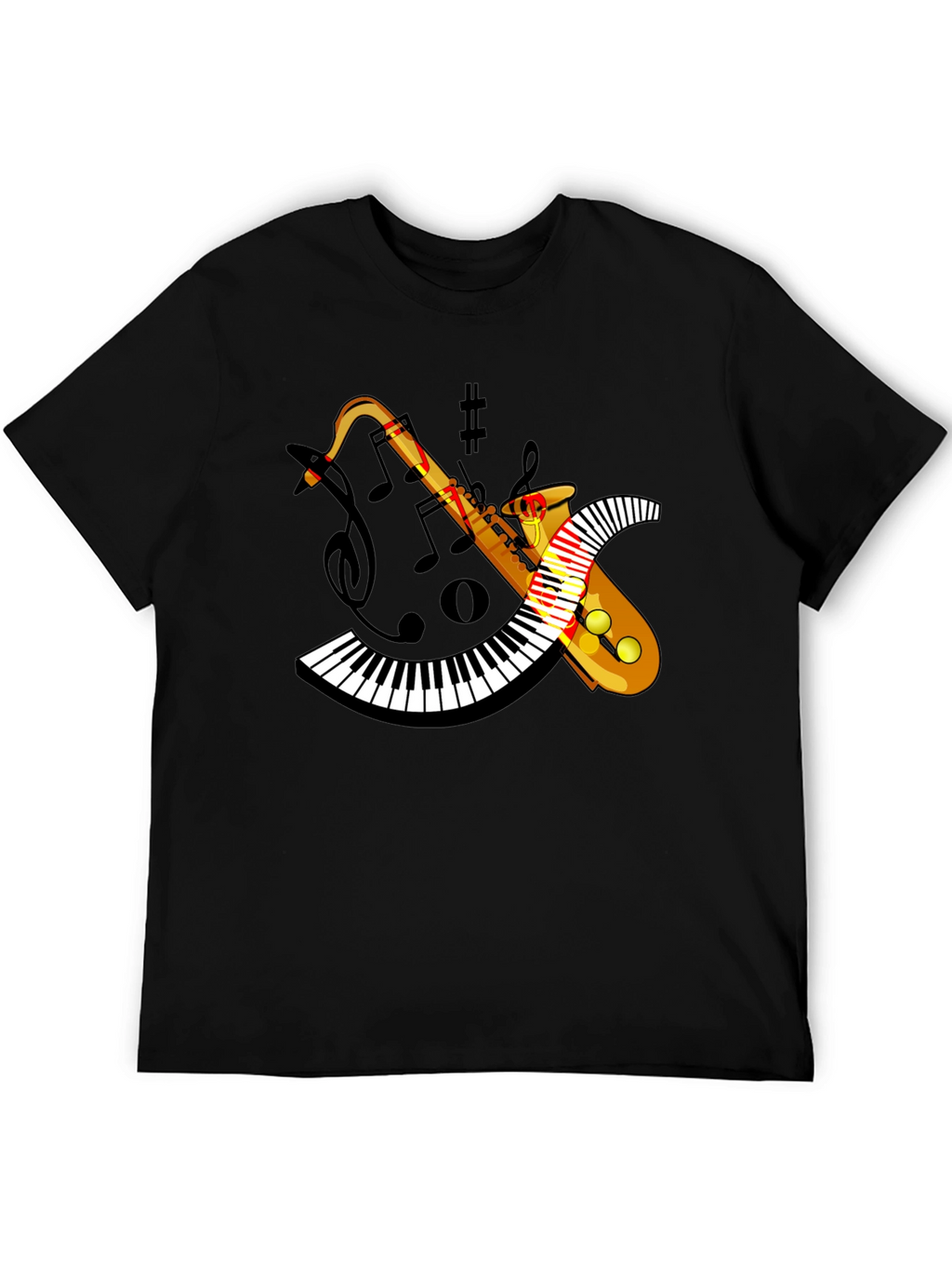 Saxophone Keyboard Graphic Black Tee