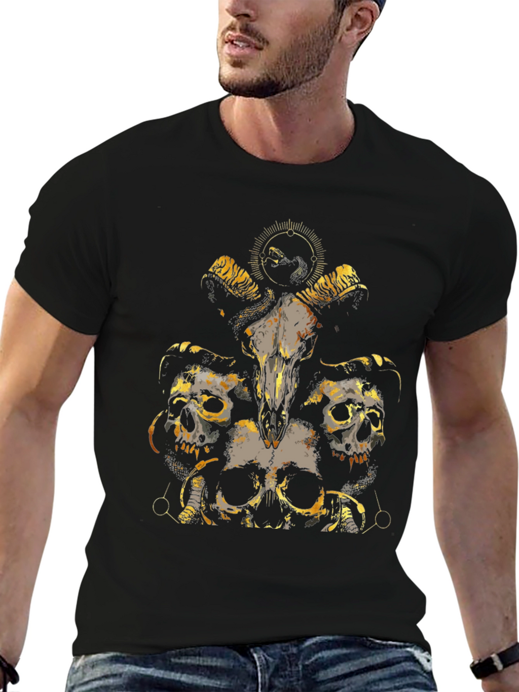 Skull & Ram Graphic Tee - Black