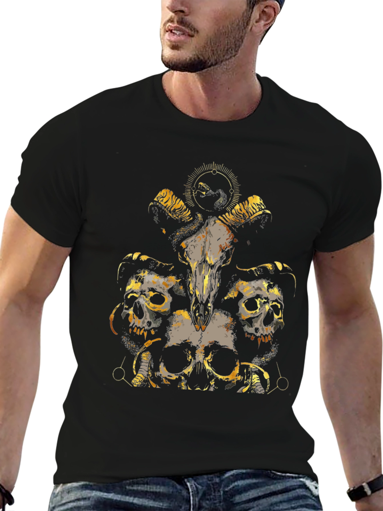 Skull & Ram Graphic Tee - Black