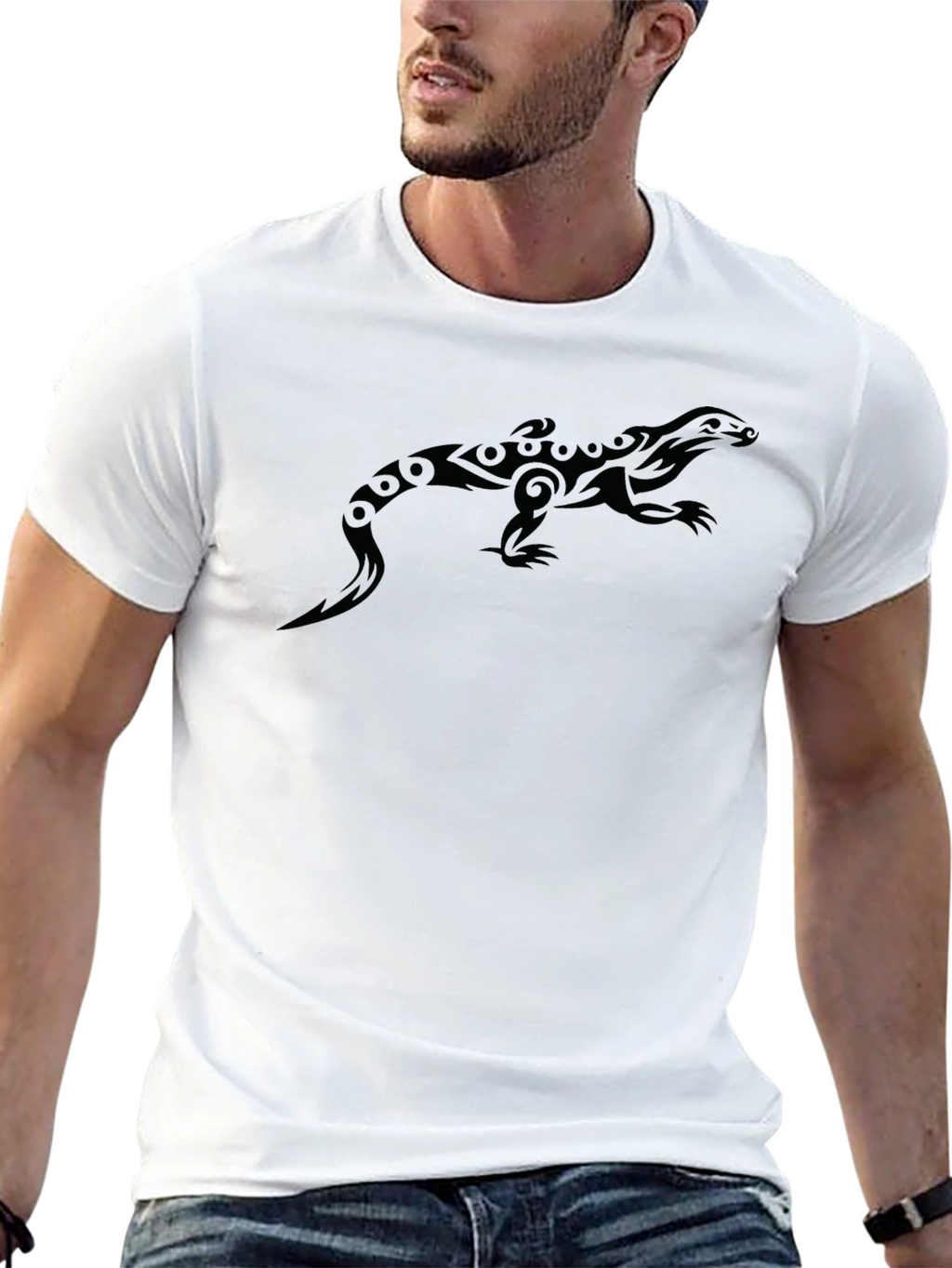 Cool Tribal Lizard Graphic Black T-Shirt