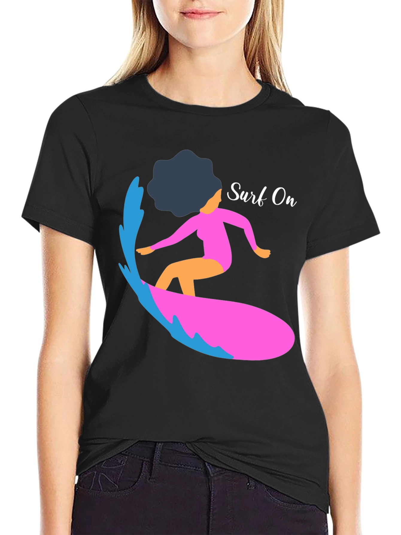 Surf On Graphic Tee - Mens Casual Black T-Shirt