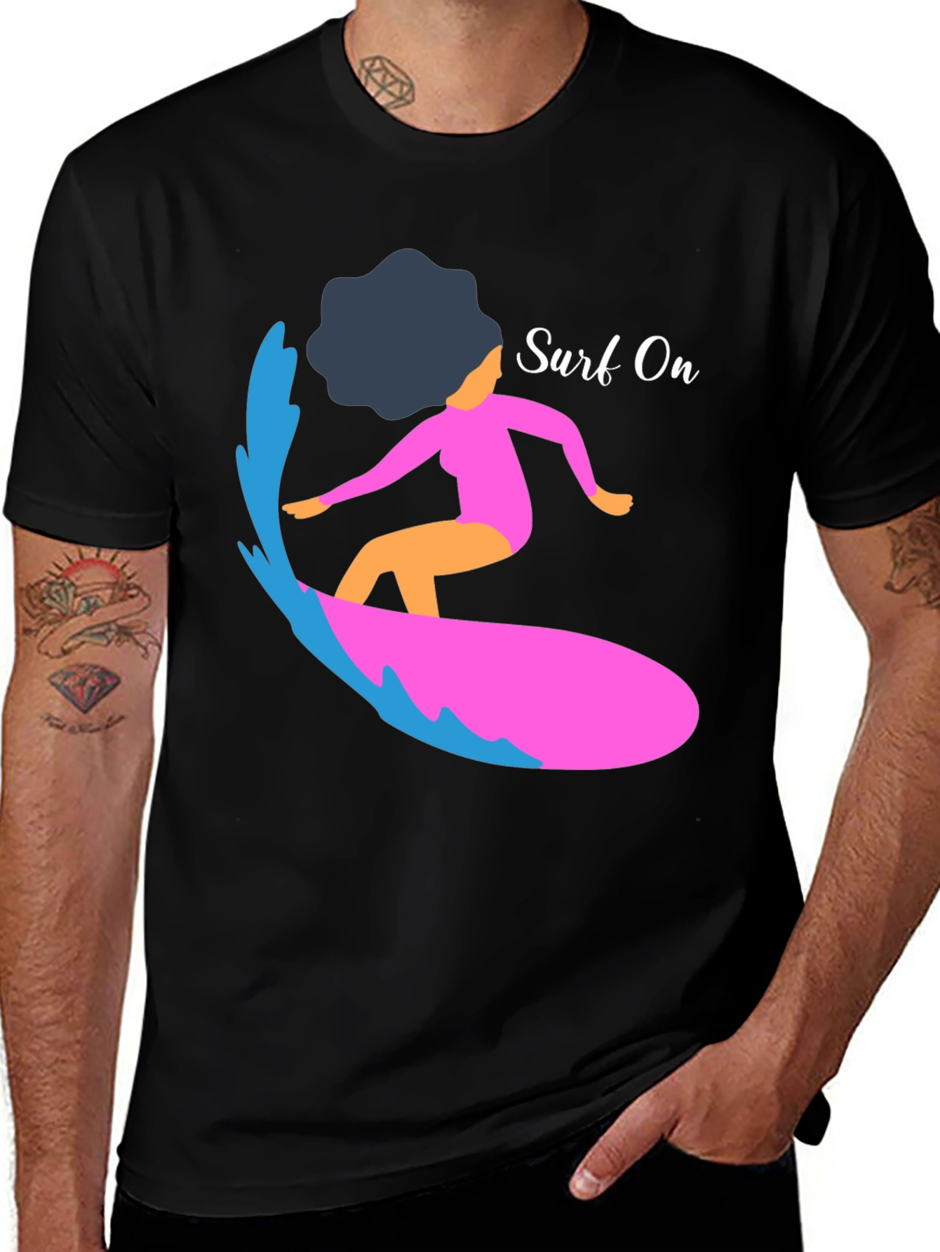 Surf On Graphic Tee - Mens Casual Black T-Shirt