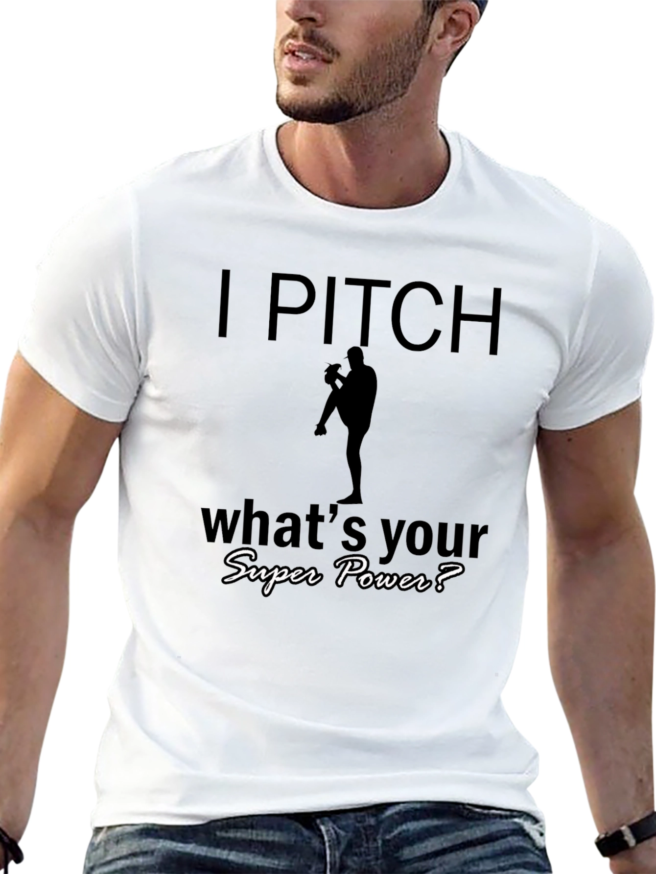 I Pitch Whats Your Superpower Baseball T-Shirt