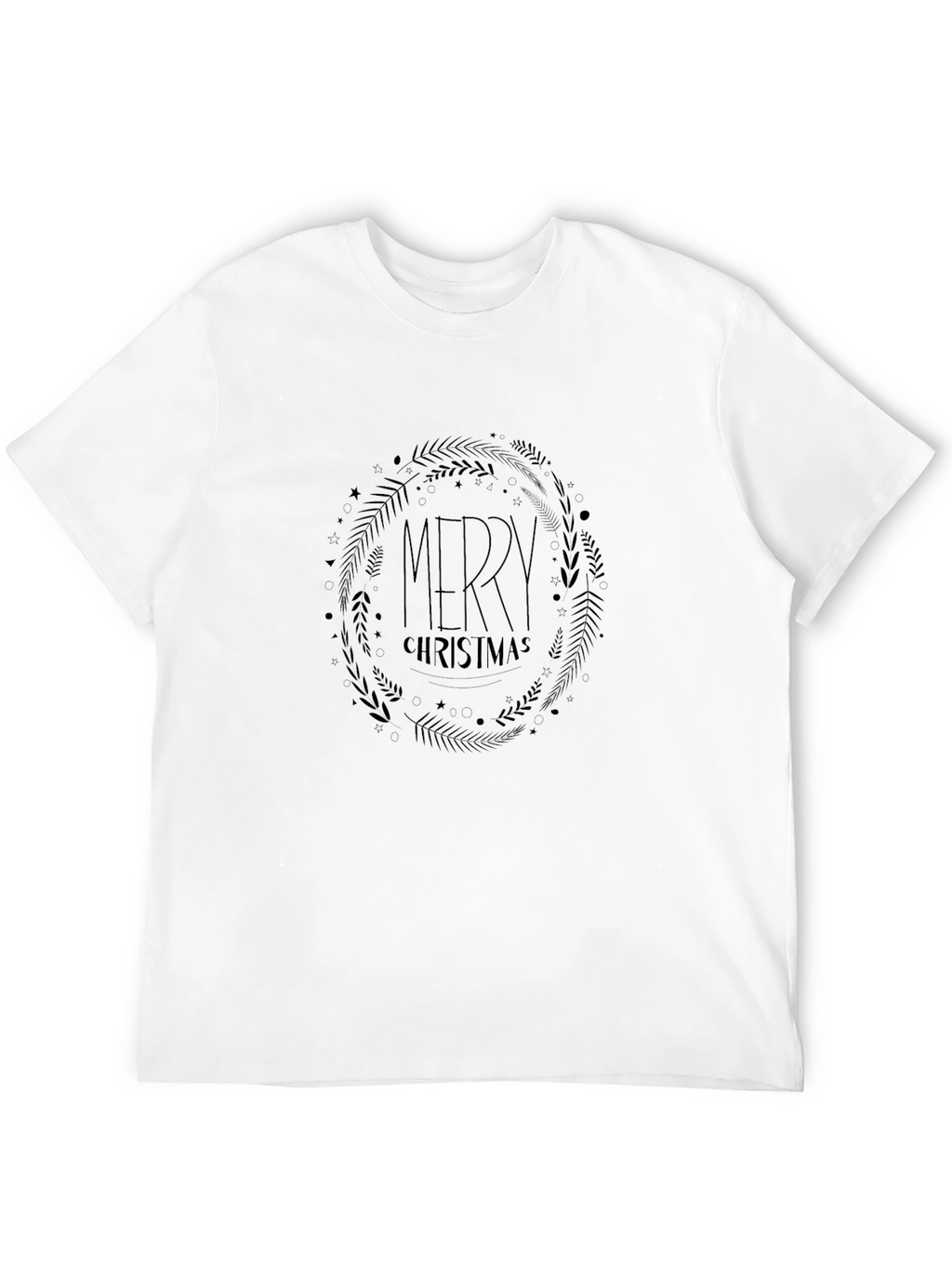 Merry Christmas Wreath Graphic Tee - Black