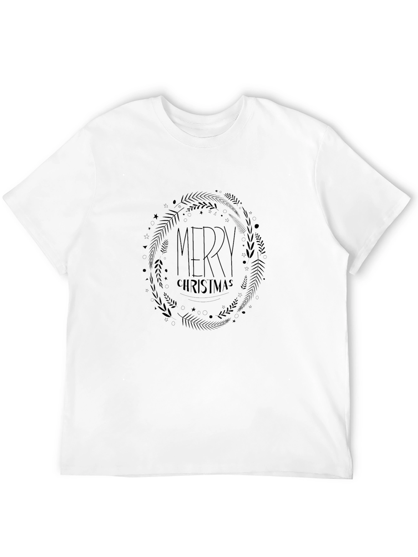 Merry Christmas Wreath Graphic Tee - Black