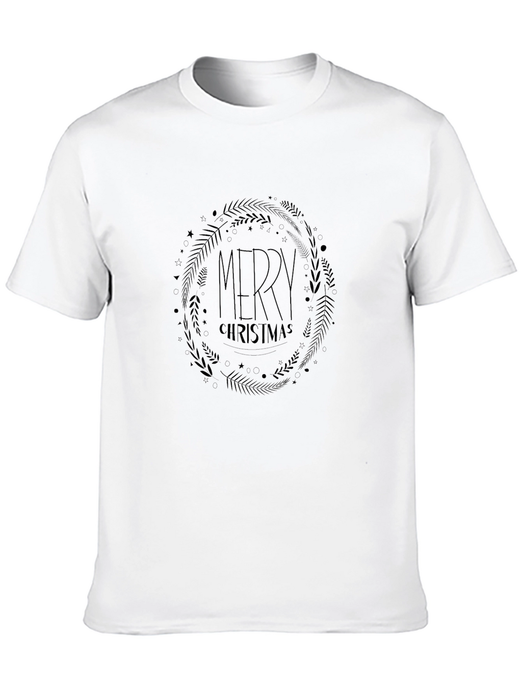 Merry Christmas Wreath Graphic Tee - Black