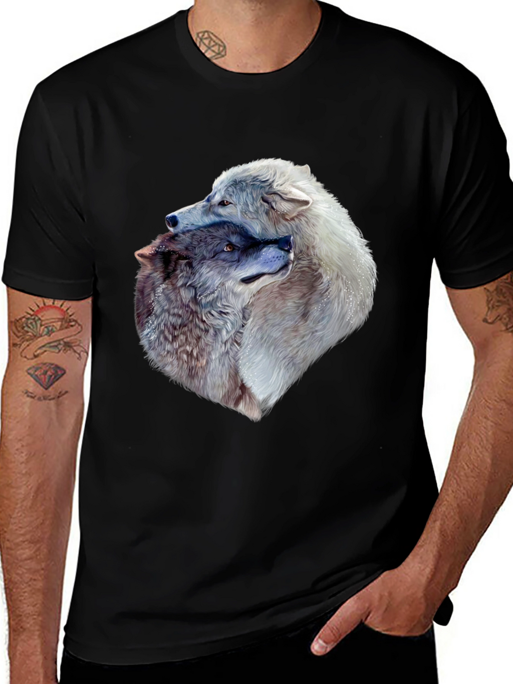 Wolf Pack Graphic Tee - Black Cotton T-Shirt