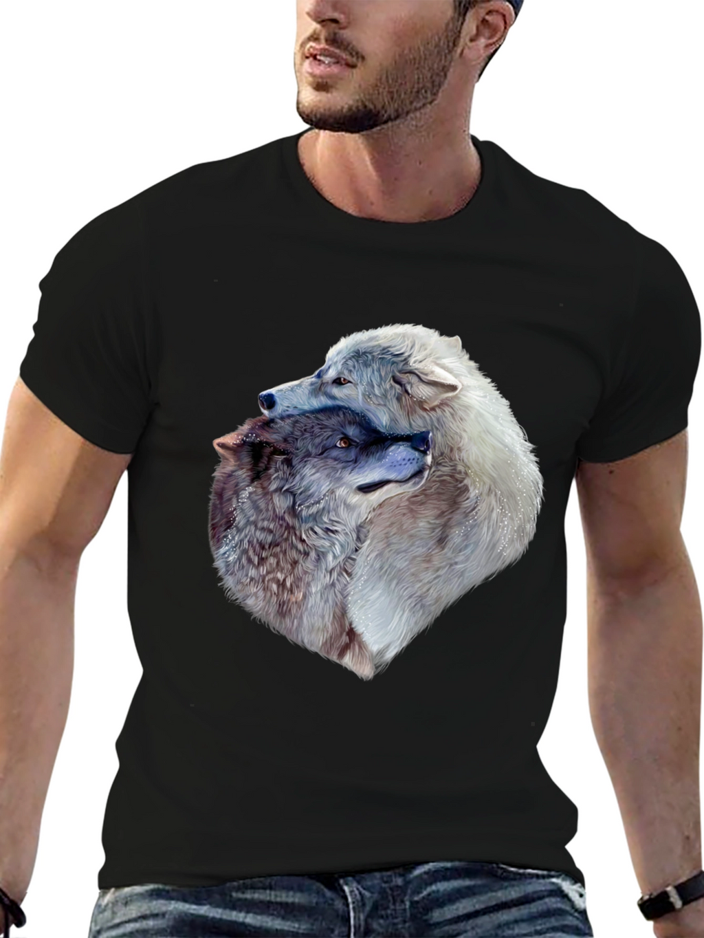Wolf Pack Graphic Tee - Black Cotton T-Shirt