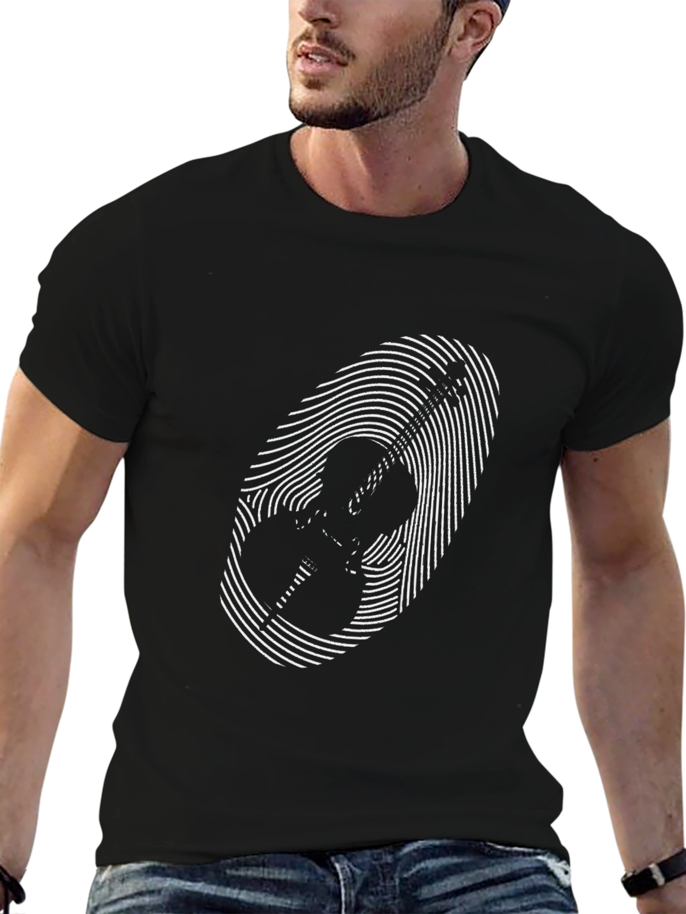 Guitar Fingerprint T-Shirt - Black Music Tee