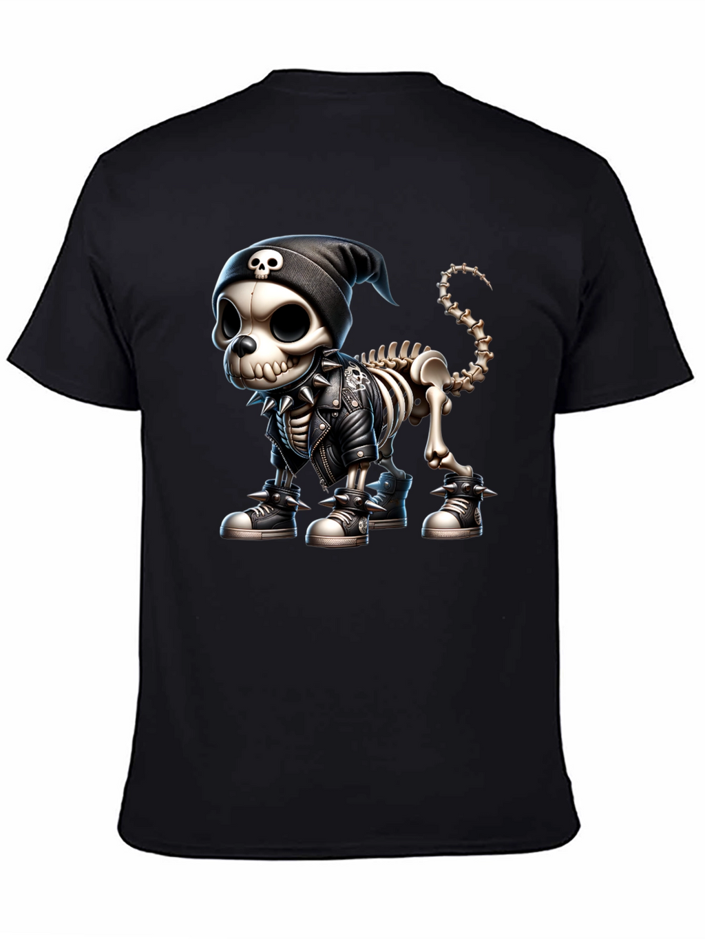 Skeleton Dog in Punk Rock Style Graphic Tee