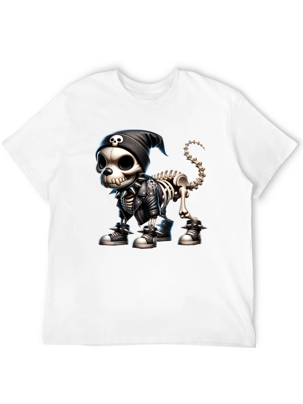 Skeleton Dog in Punk Rock Style Graphic Tee