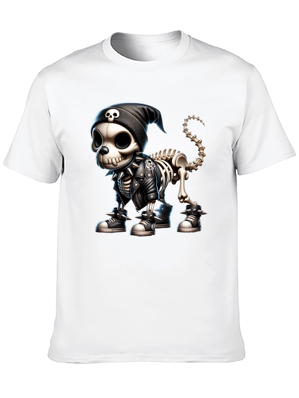 Skeleton Dog in Punk Rock Style Graphic Tee