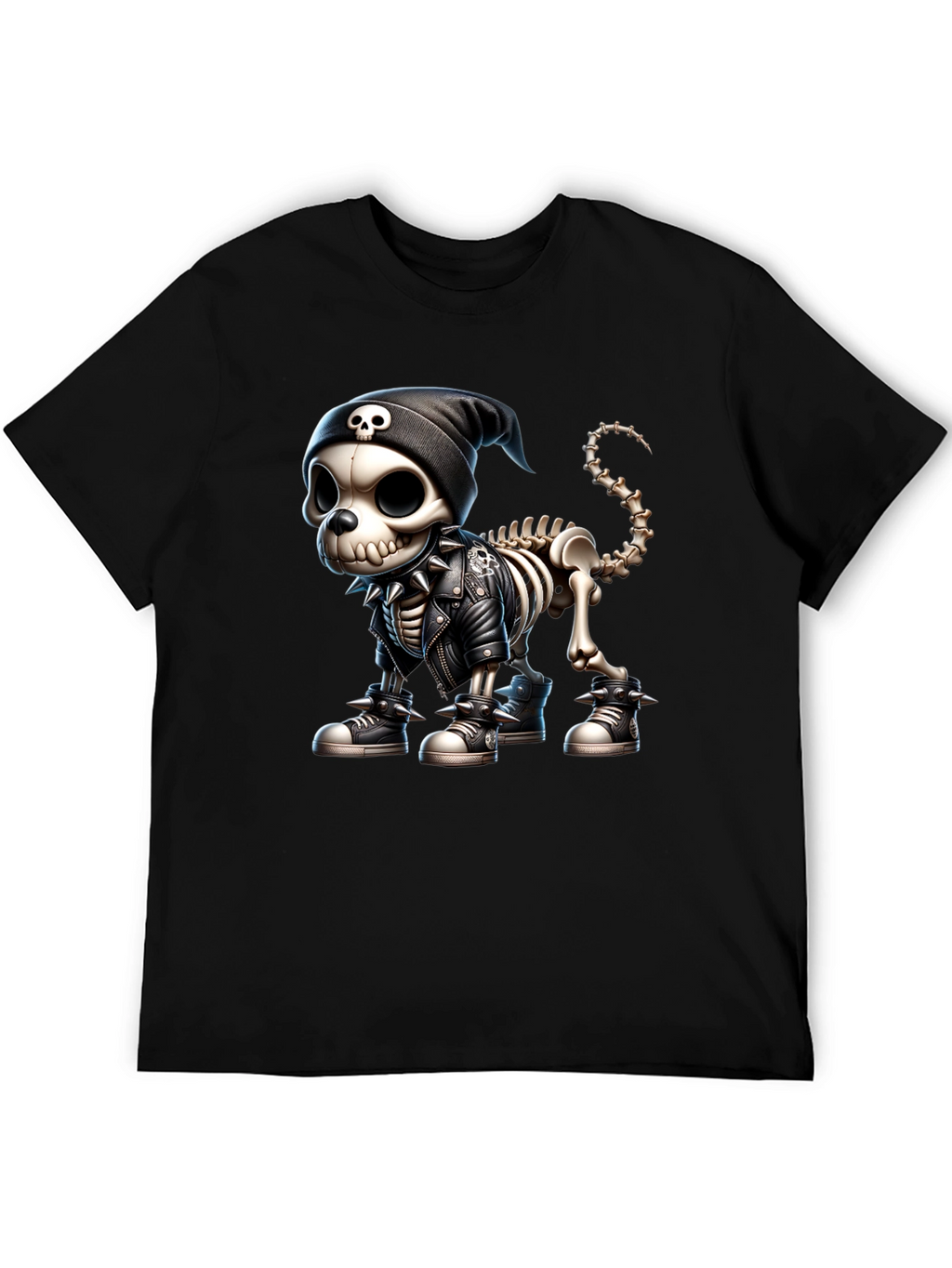 Skeleton Dog in Punk Rock Style Graphic Tee
