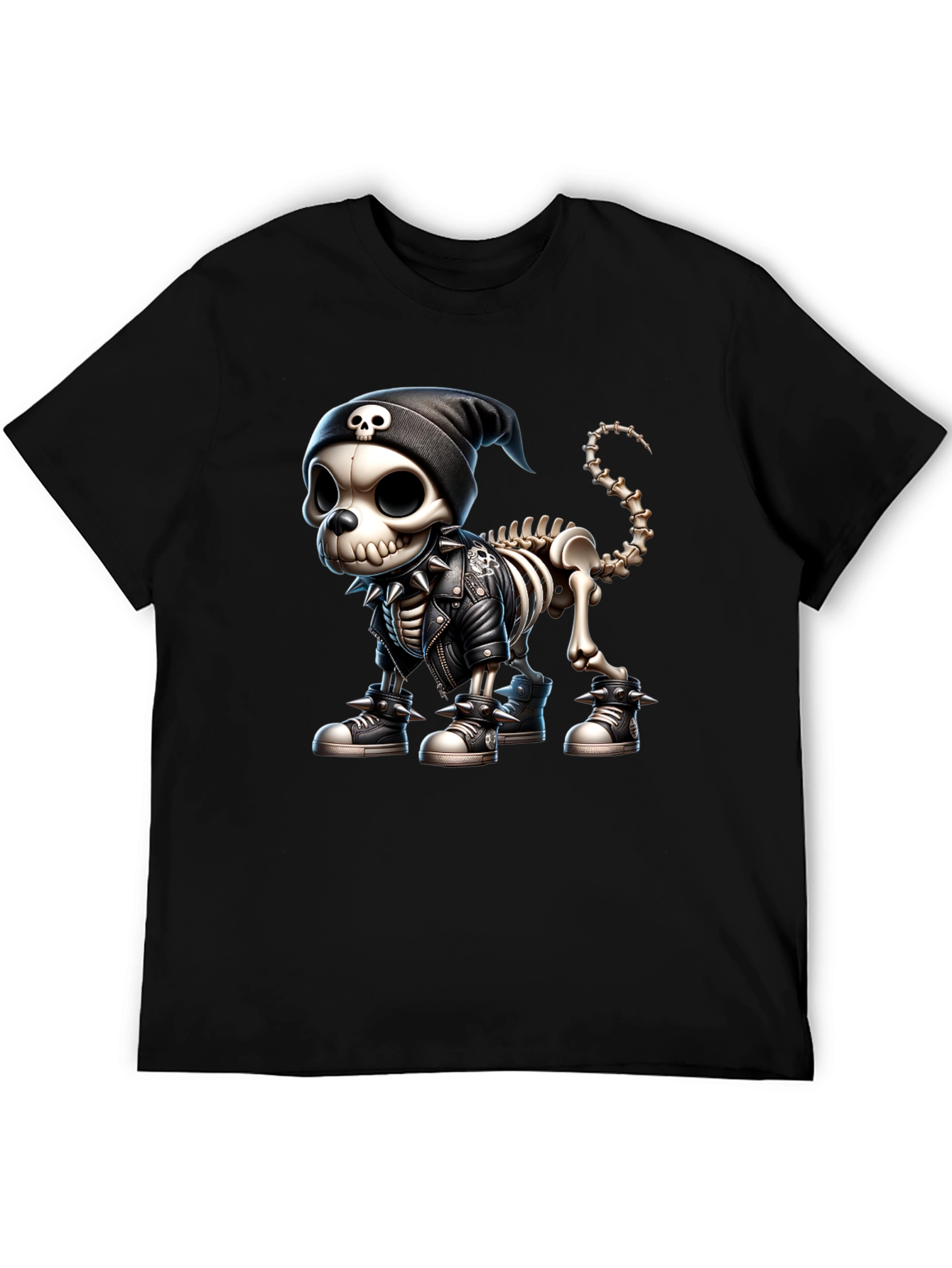 Skeleton Dog in Punk Rock Style Graphic Tee