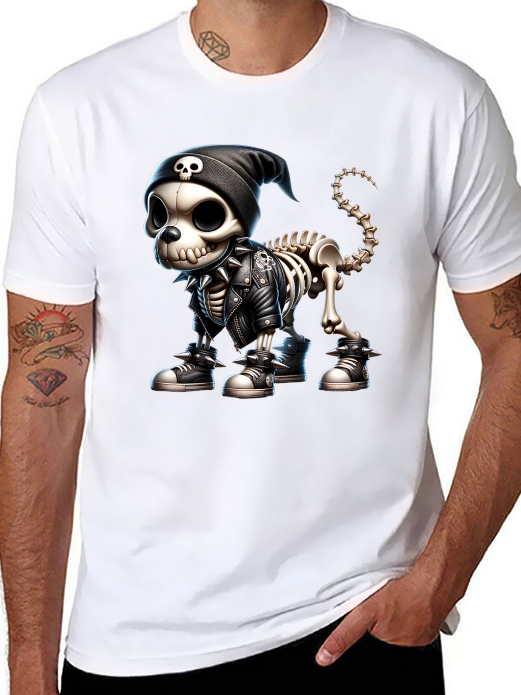 Skeleton Dog in Punk Rock Style Graphic Tee
