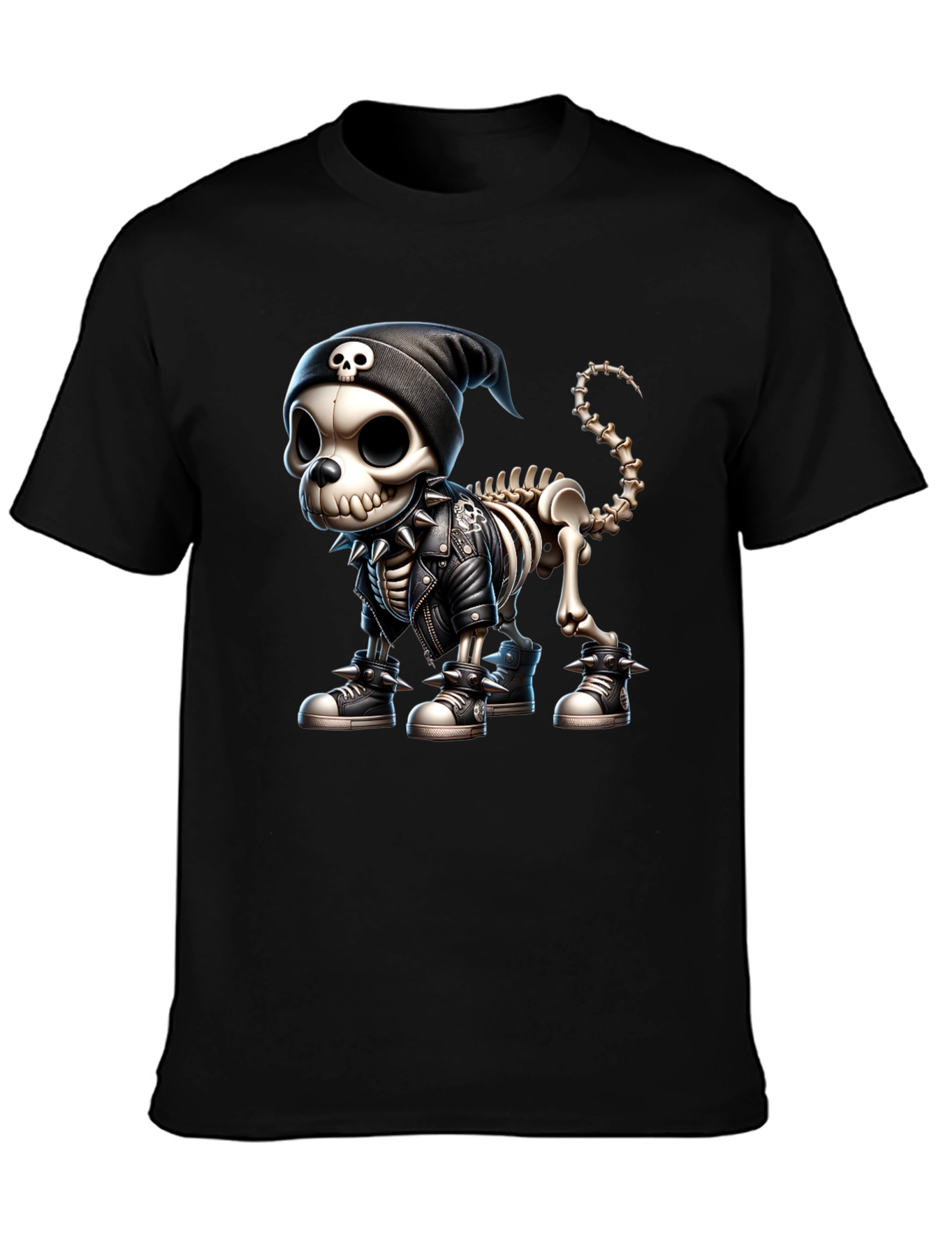 Skeleton Dog in Punk Rock Style Graphic Tee
