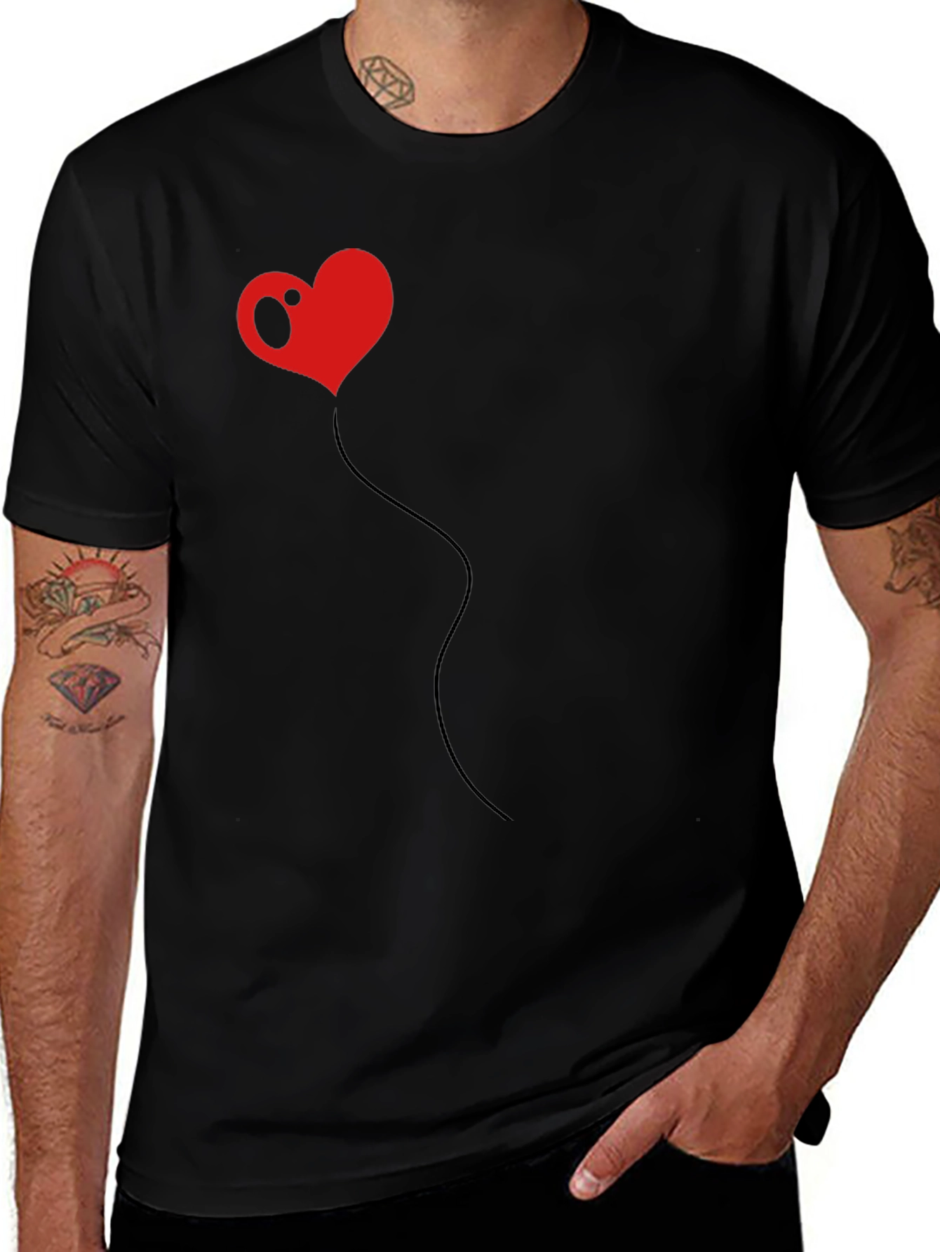Heart Balloon Black T-Shirt - Unique Design