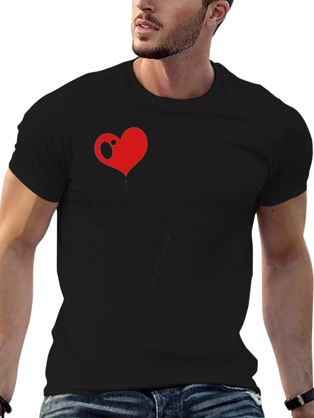 Heart Balloon Black T-Shirt - Unique Design