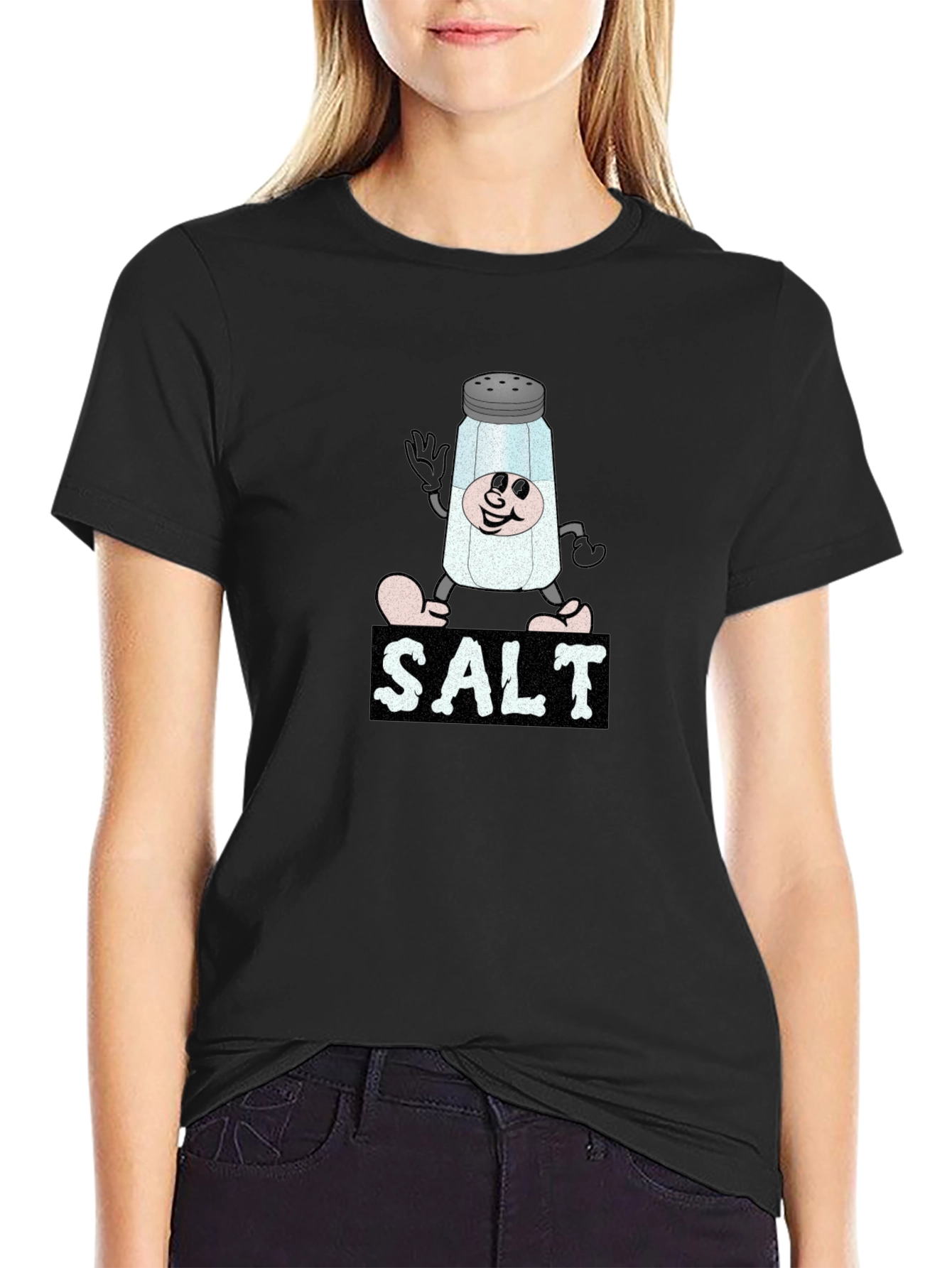 Cartoon Salt Shaker Black T-Shirt