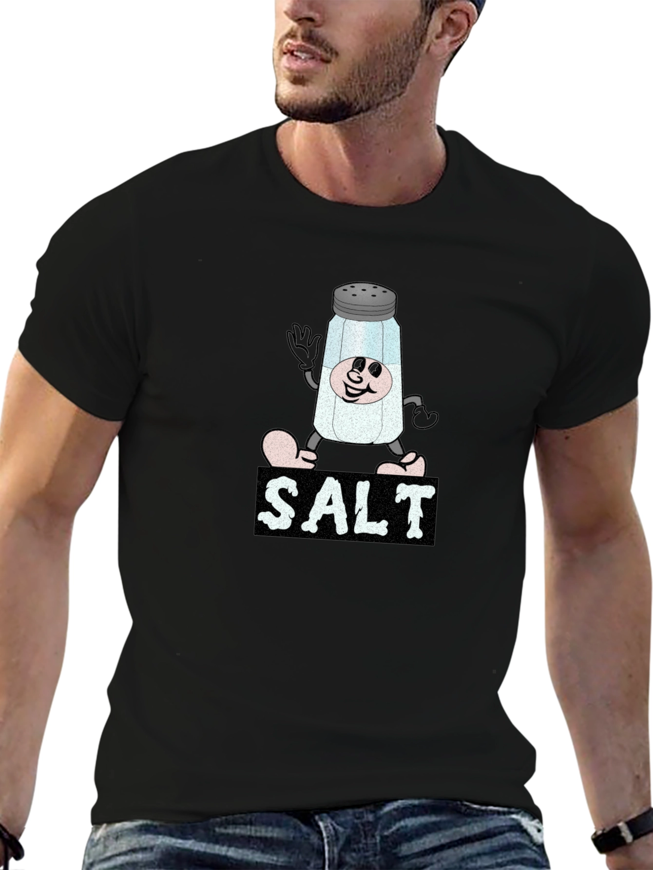 Cartoon Salt Shaker Black T-Shirt