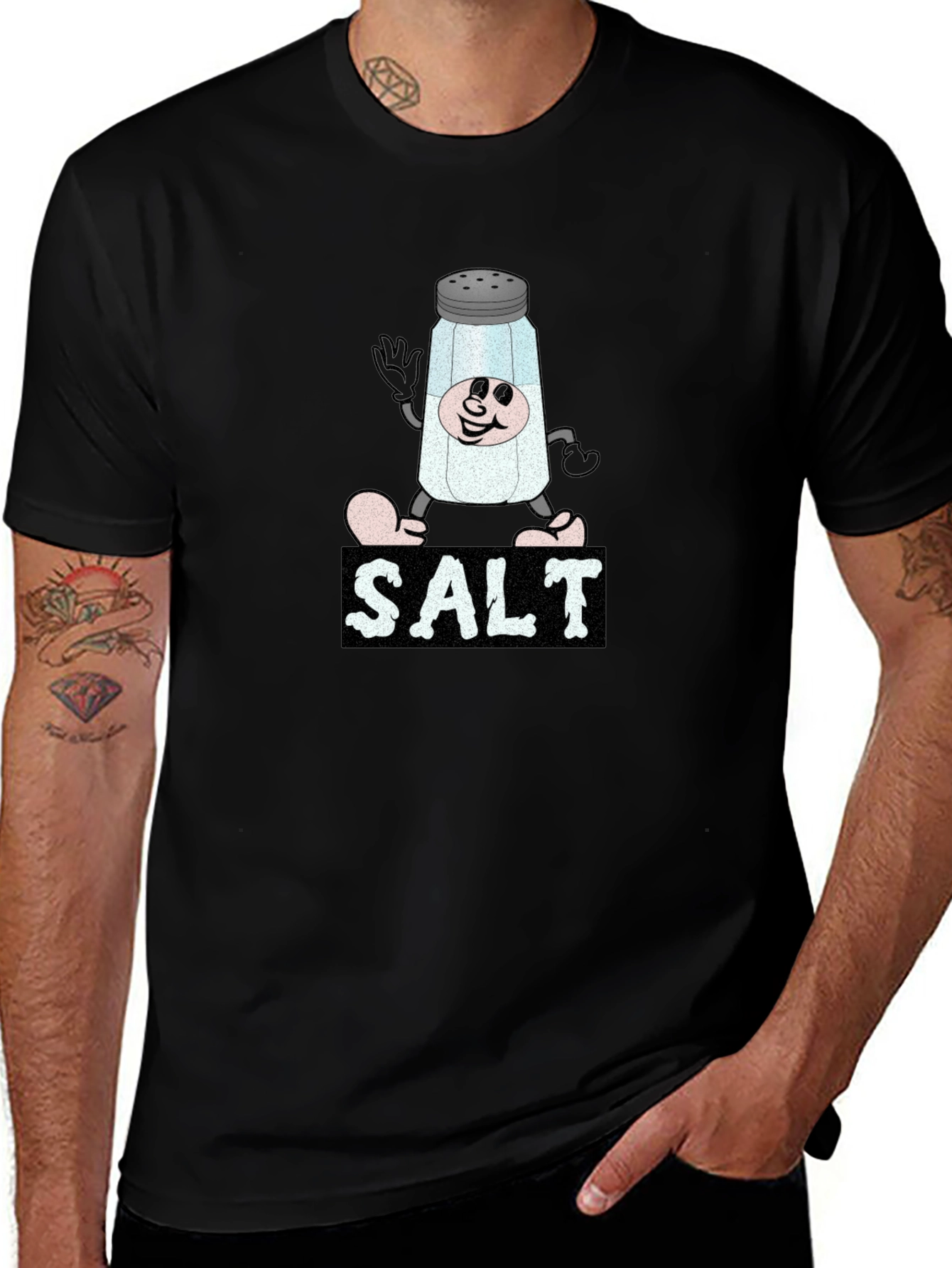 Cartoon Salt Shaker Black T-Shirt
