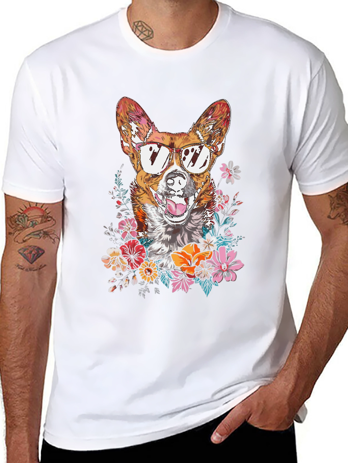 Cool Corgi Floral T-Shirt