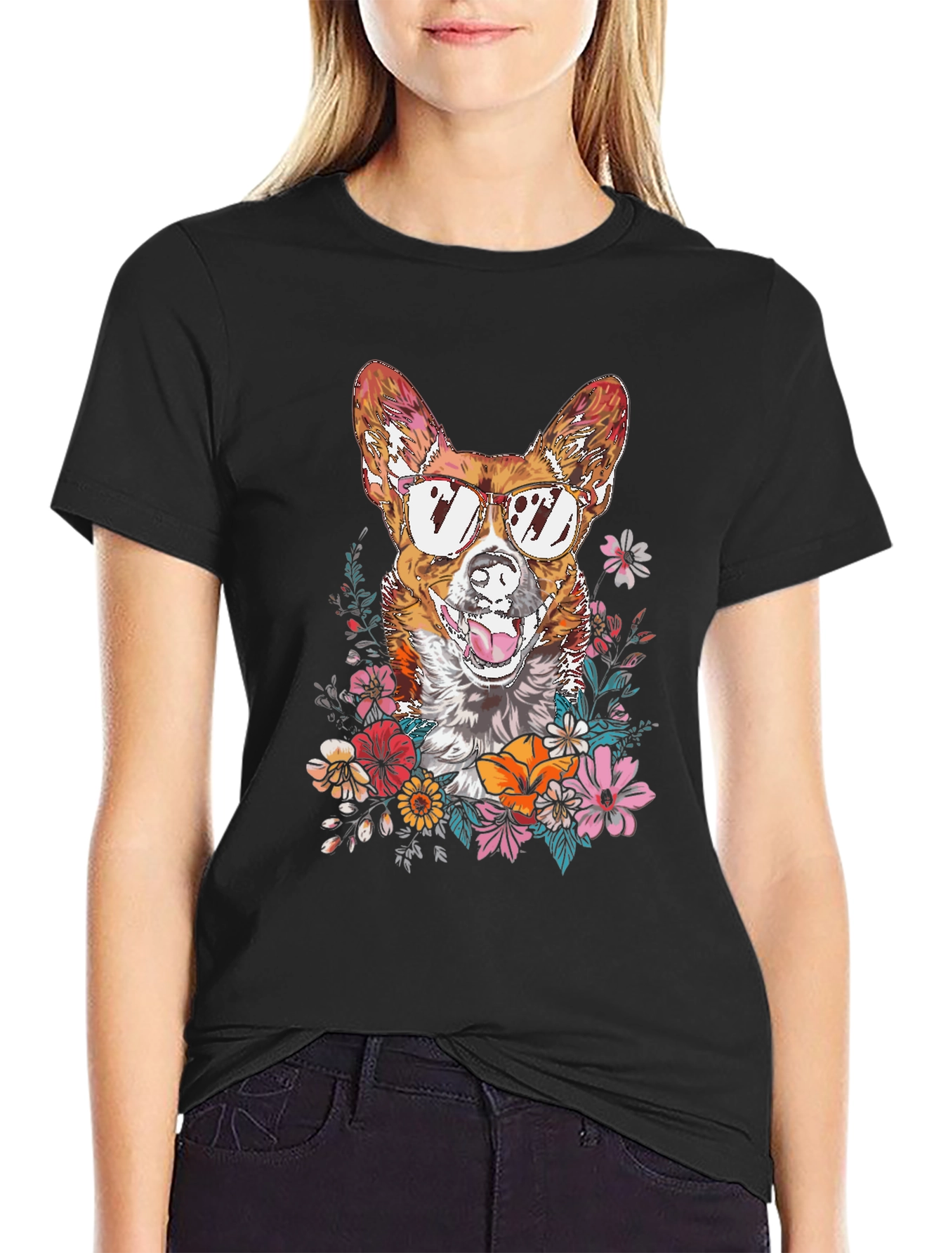 Cool Corgi Floral T-Shirt
