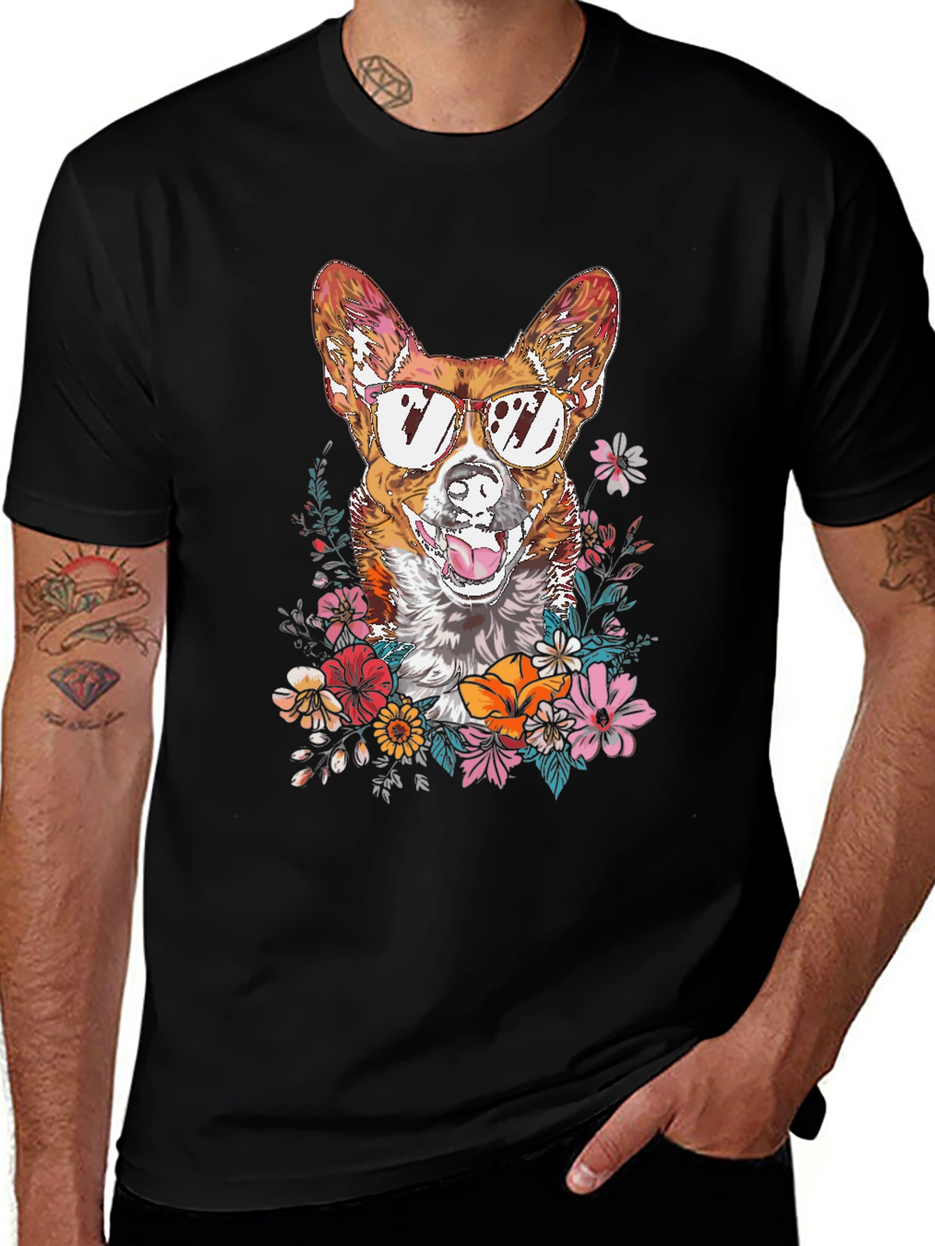 Cool Corgi Floral T-Shirt