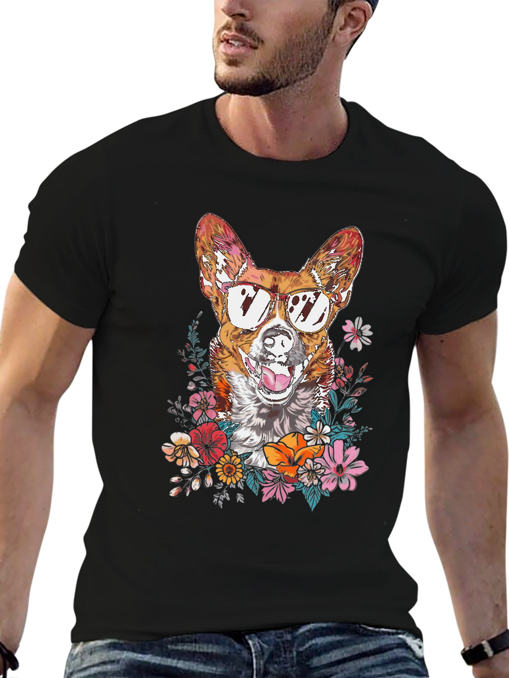 Cool Corgi Floral T-Shirt