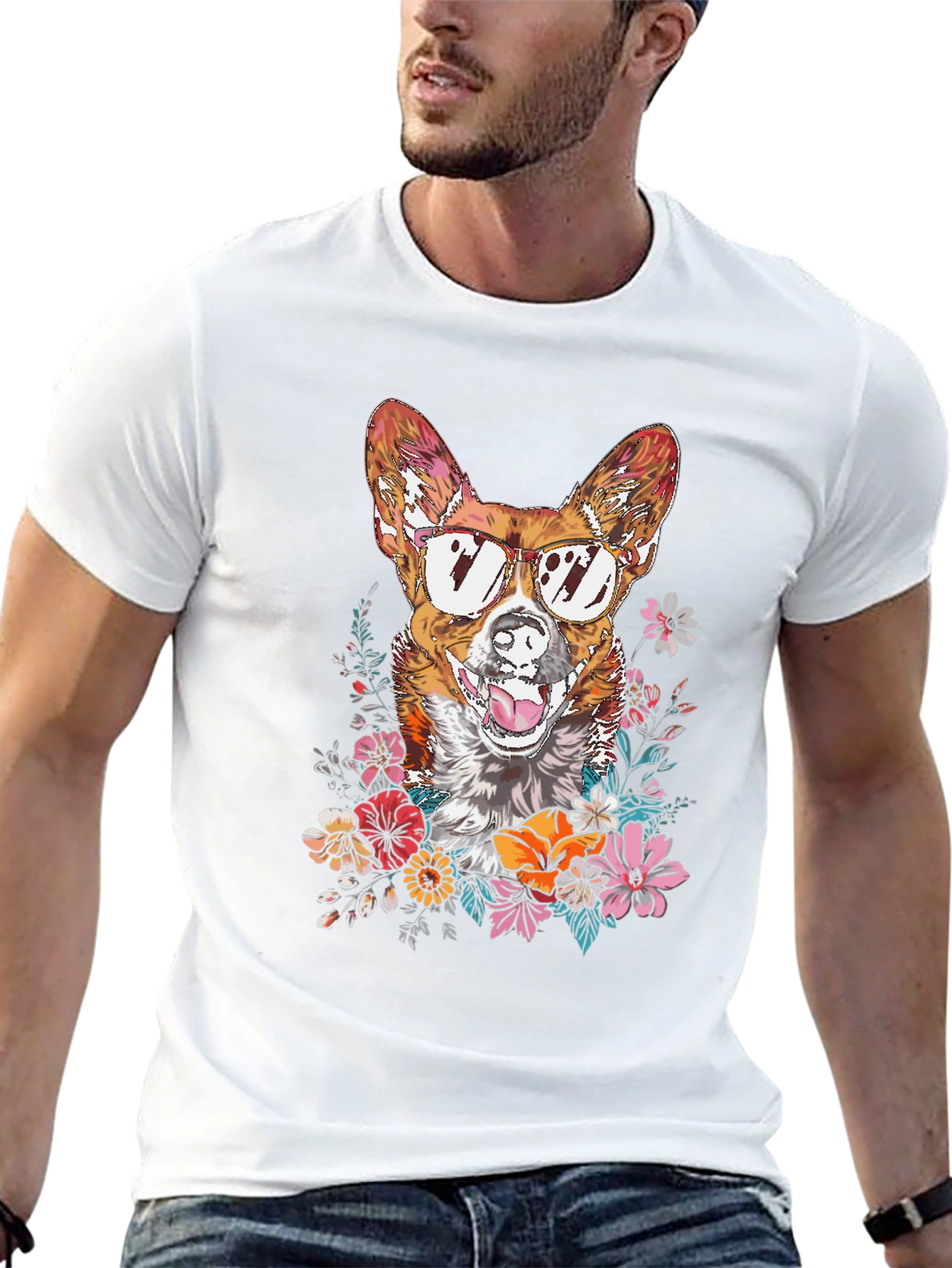 Cool Corgi Floral T-Shirt