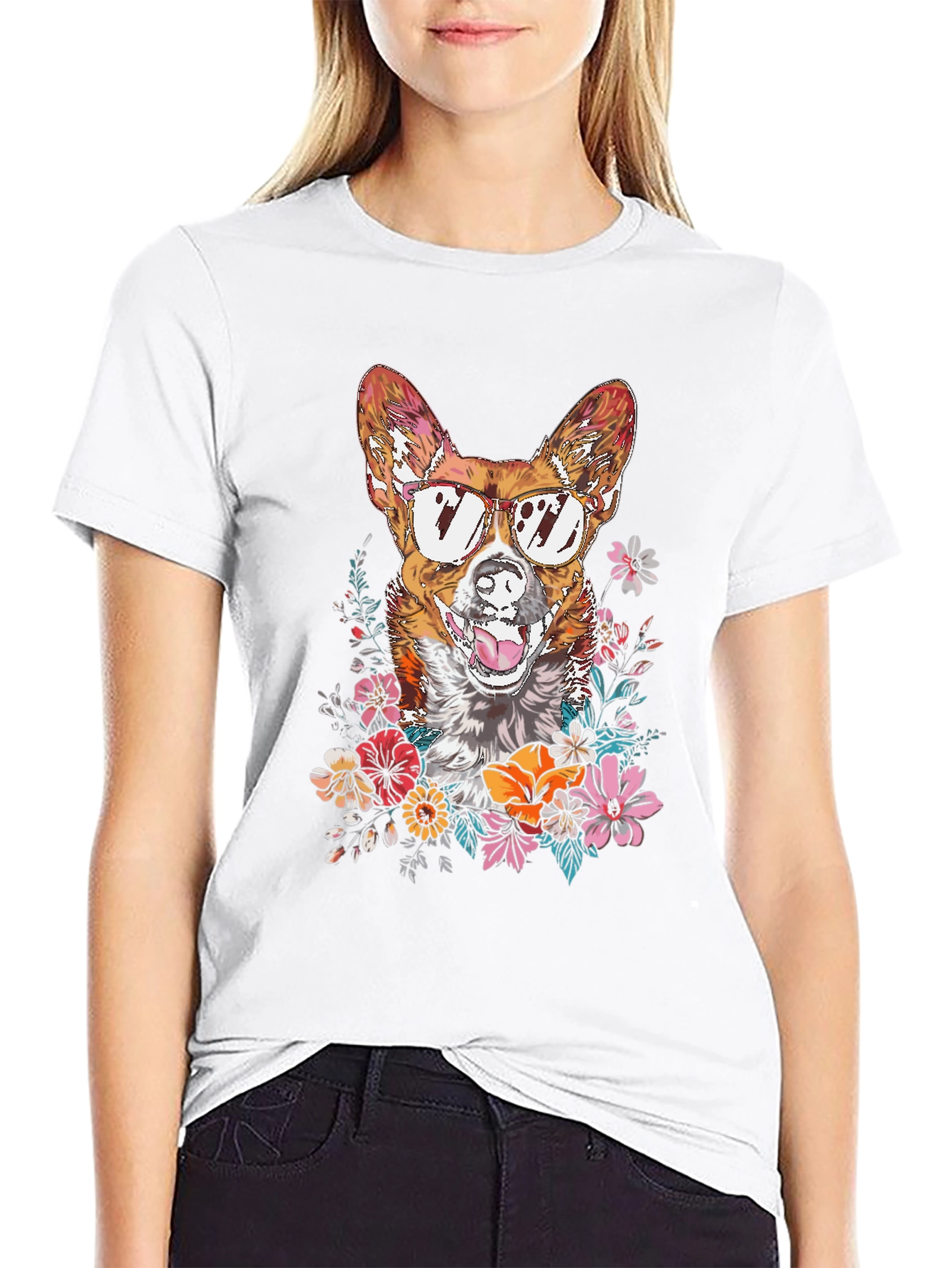 Cool Corgi Floral T-Shirt