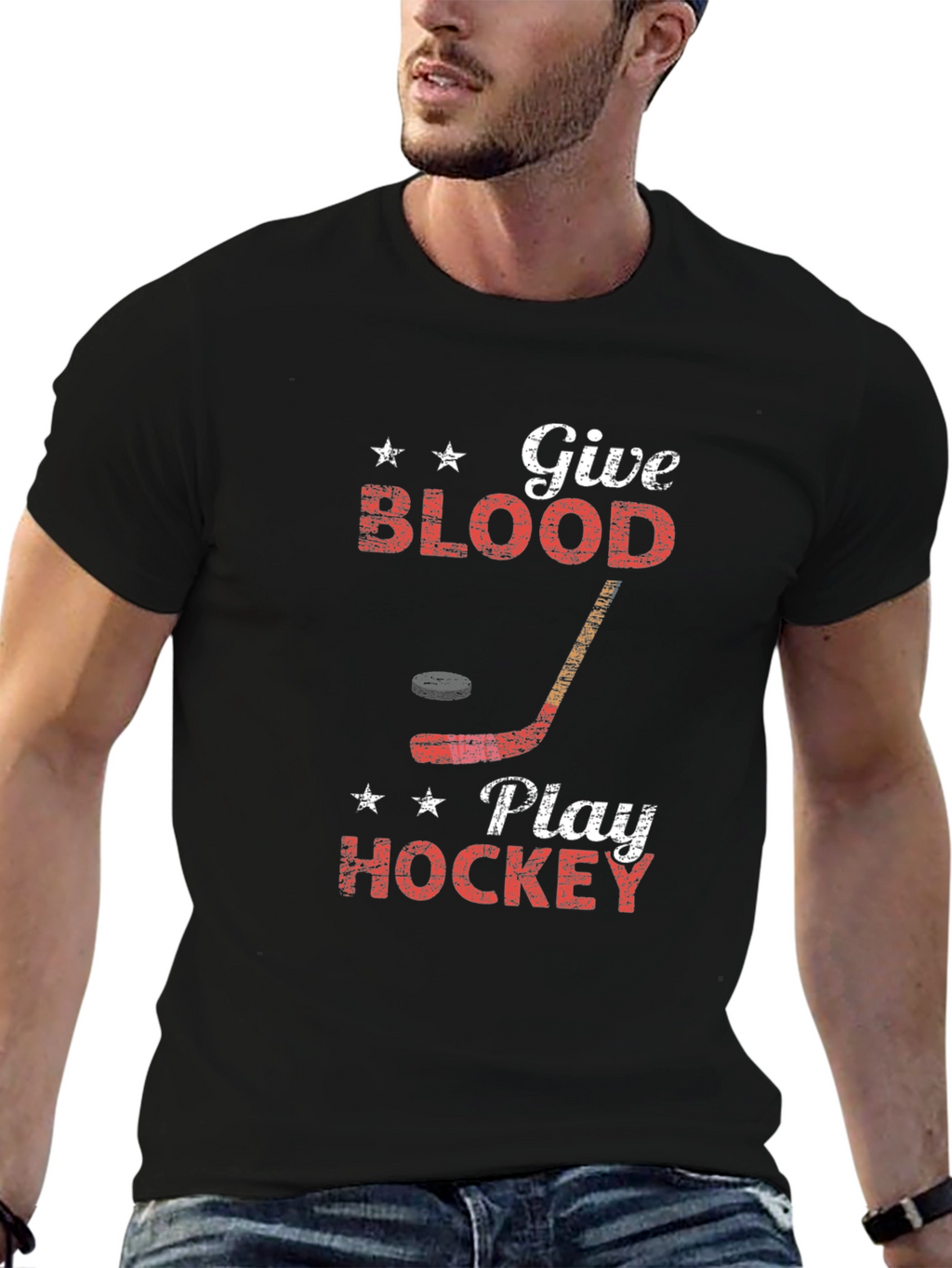 Give Blood Play Hockey Graphic T-Shirt