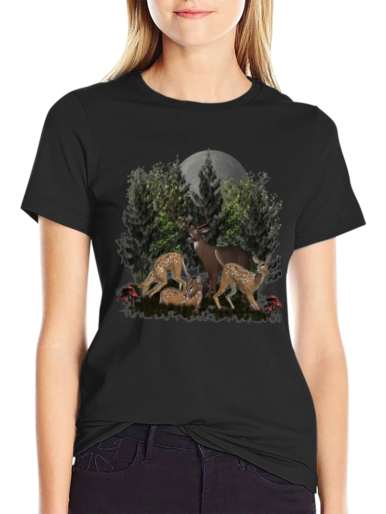 Deer Family Black T-Shirt