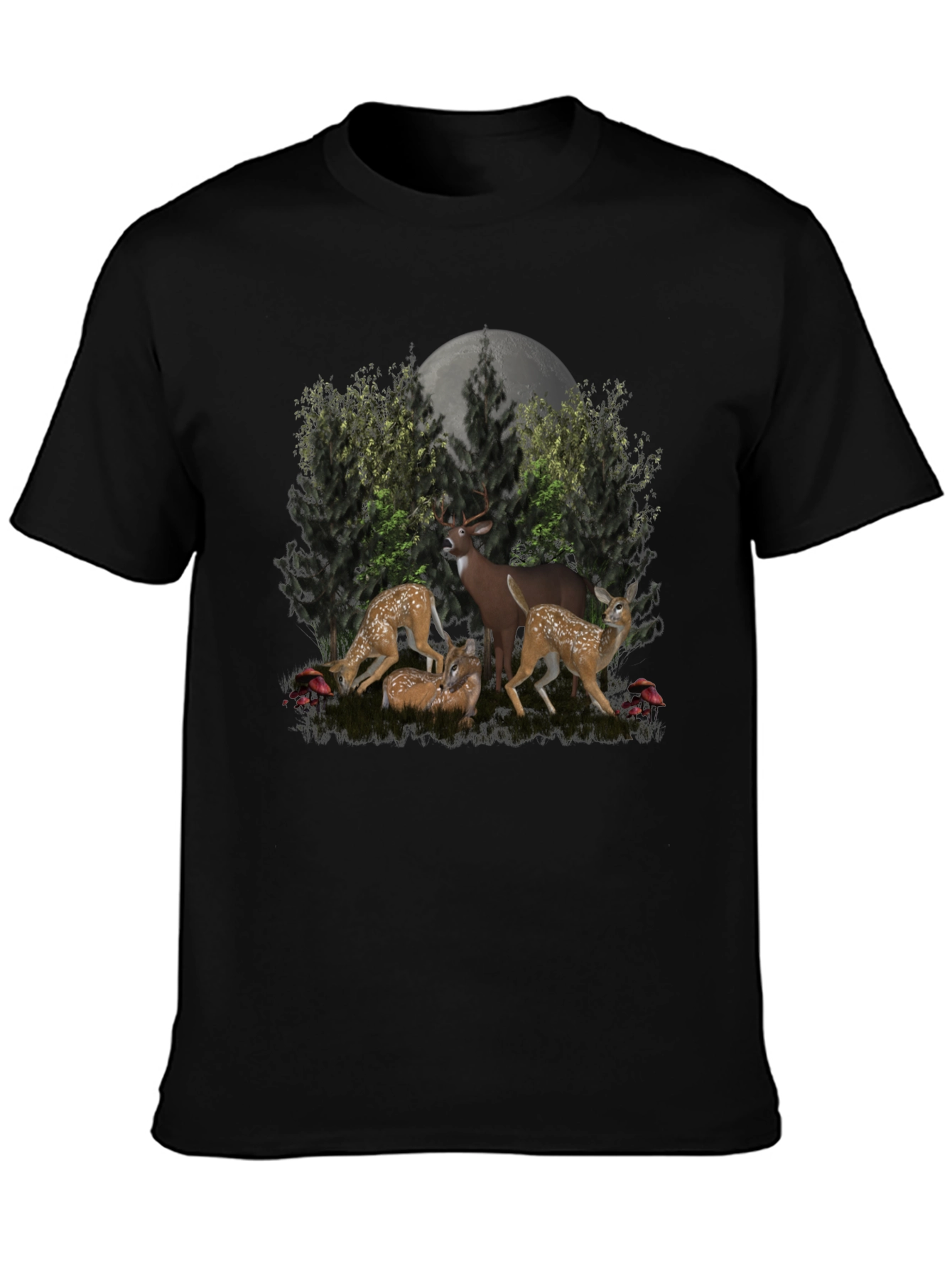 Deer Family Black T-Shirt