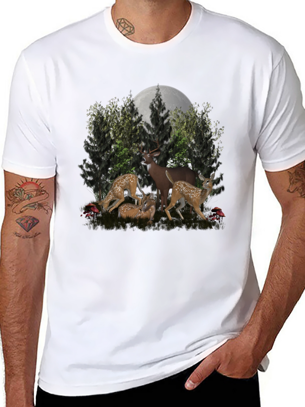 Deer Family Black T-Shirt