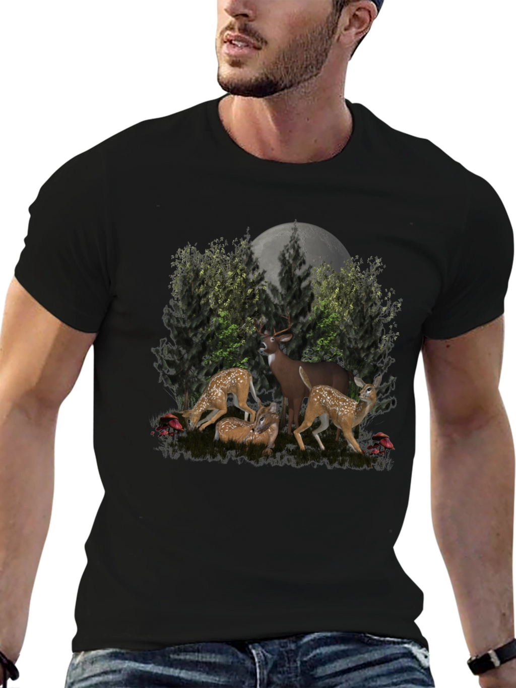 Deer Family Black T-Shirt