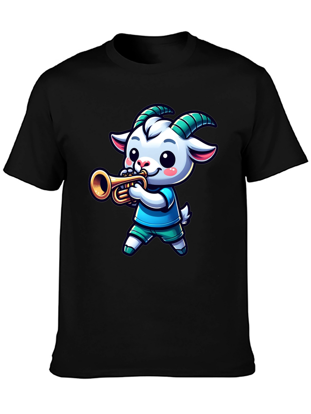 Goat Trumpet Player Black T-Shirt
