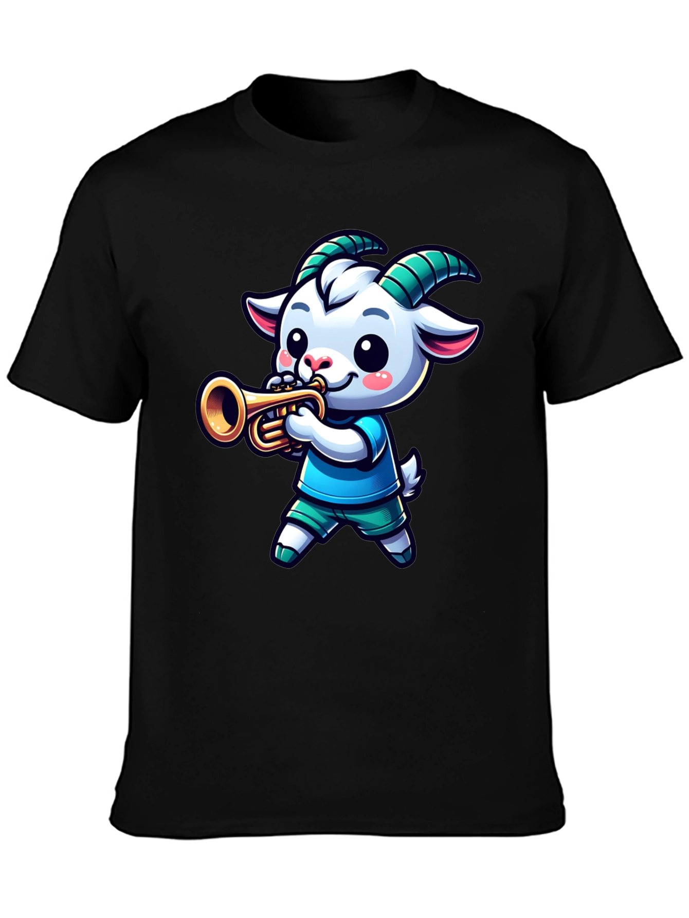 Goat Trumpet Player Black T-Shirt