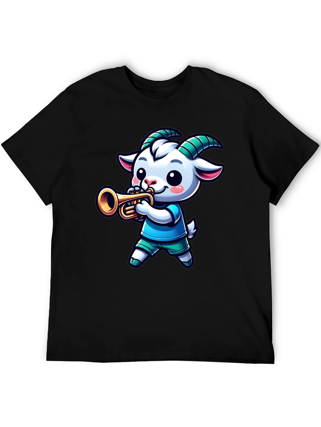 Goat Trumpet Player Black T-Shirt