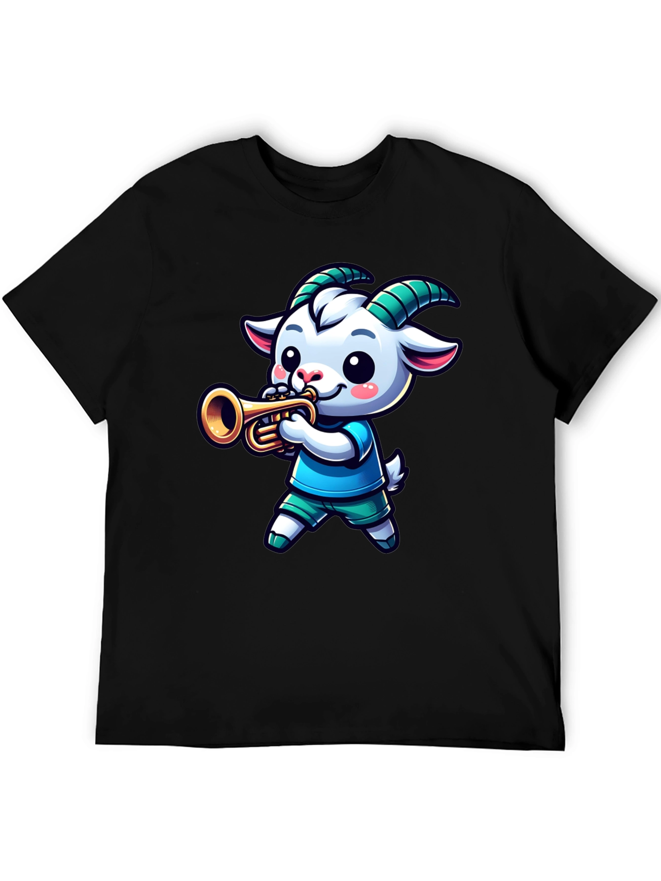 Goat Trumpet Player Black T-Shirt