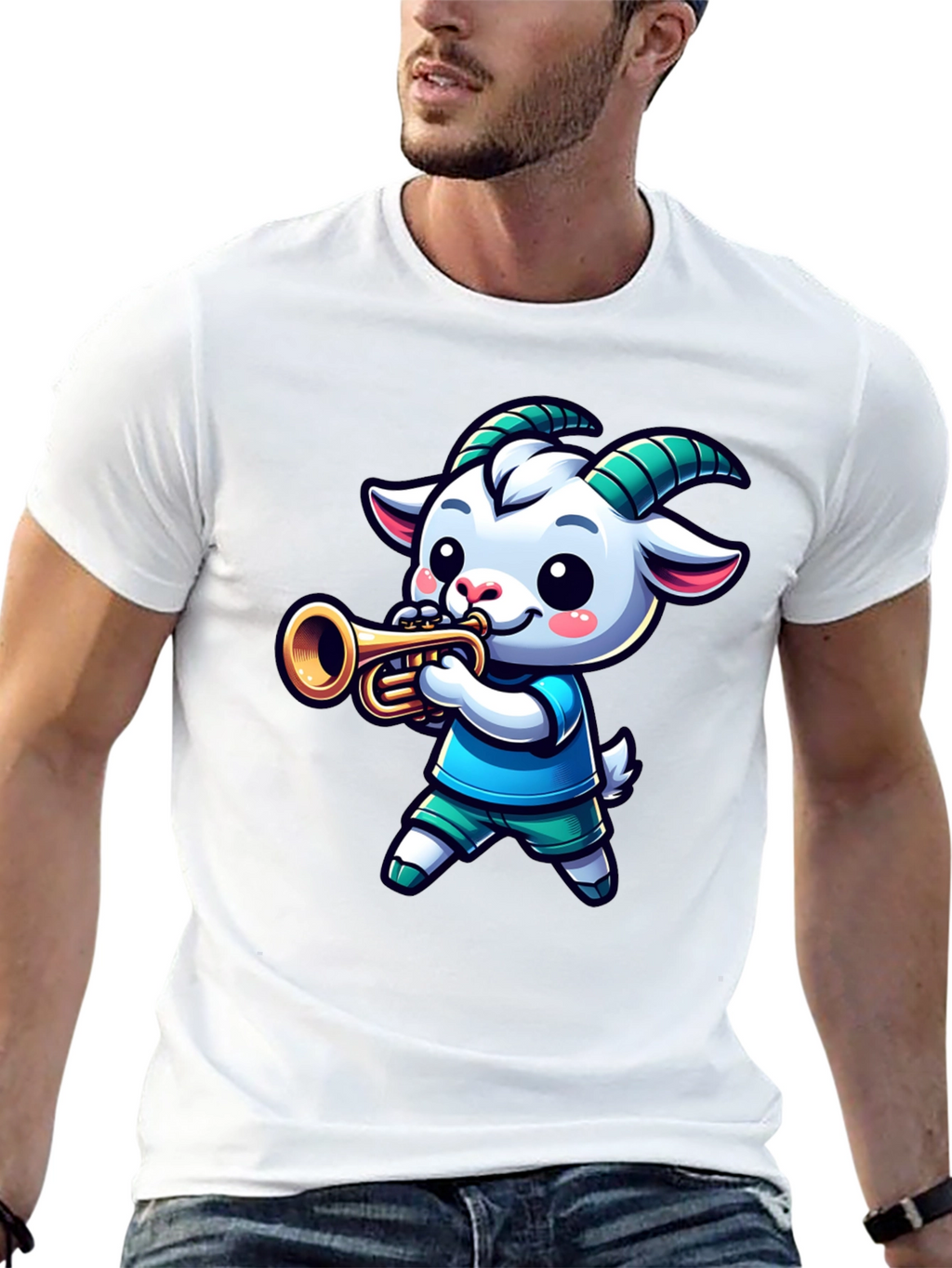 Goat Trumpet Player Black T-Shirt