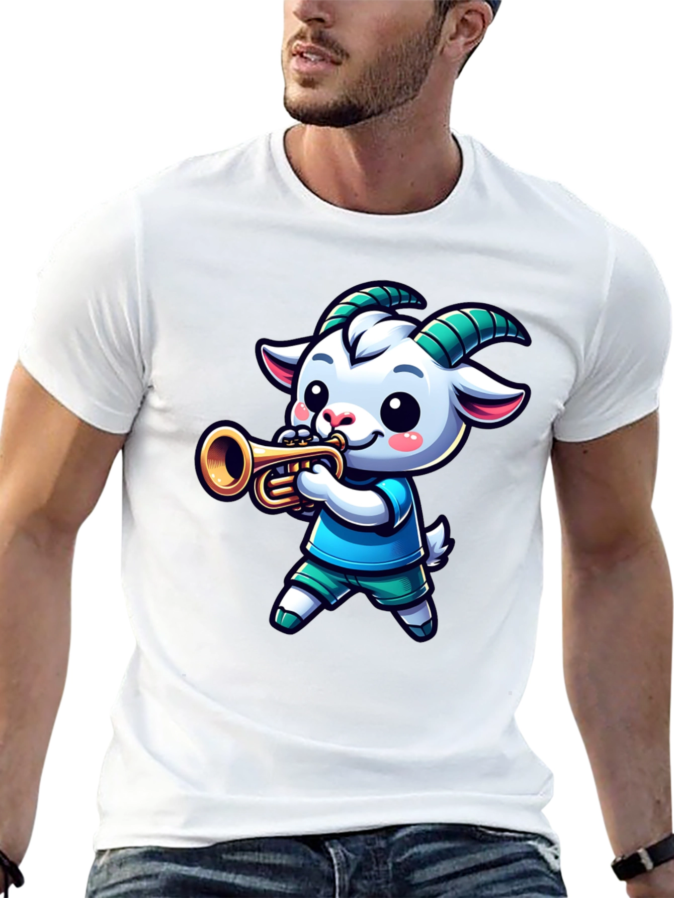 Goat Trumpet Player Black T-Shirt