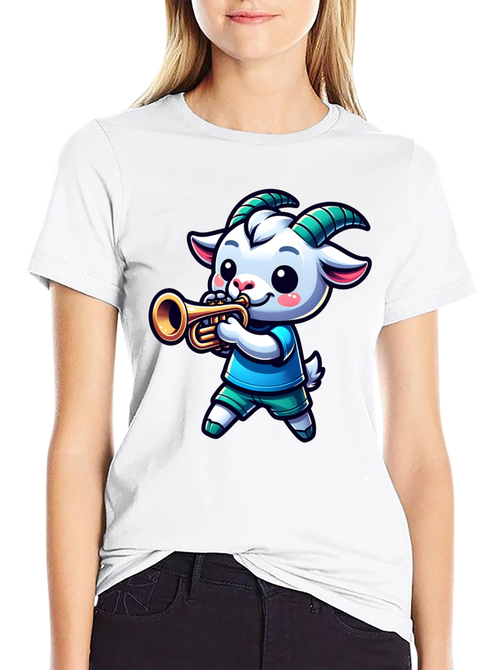 Goat Trumpet Player Black T-Shirt
