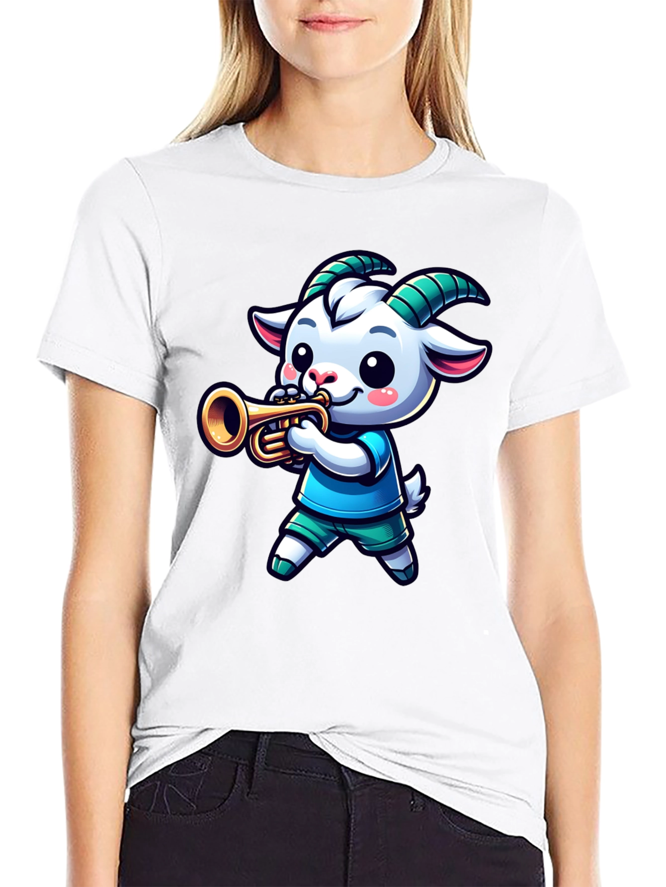 Goat Trumpet Player Black T-Shirt