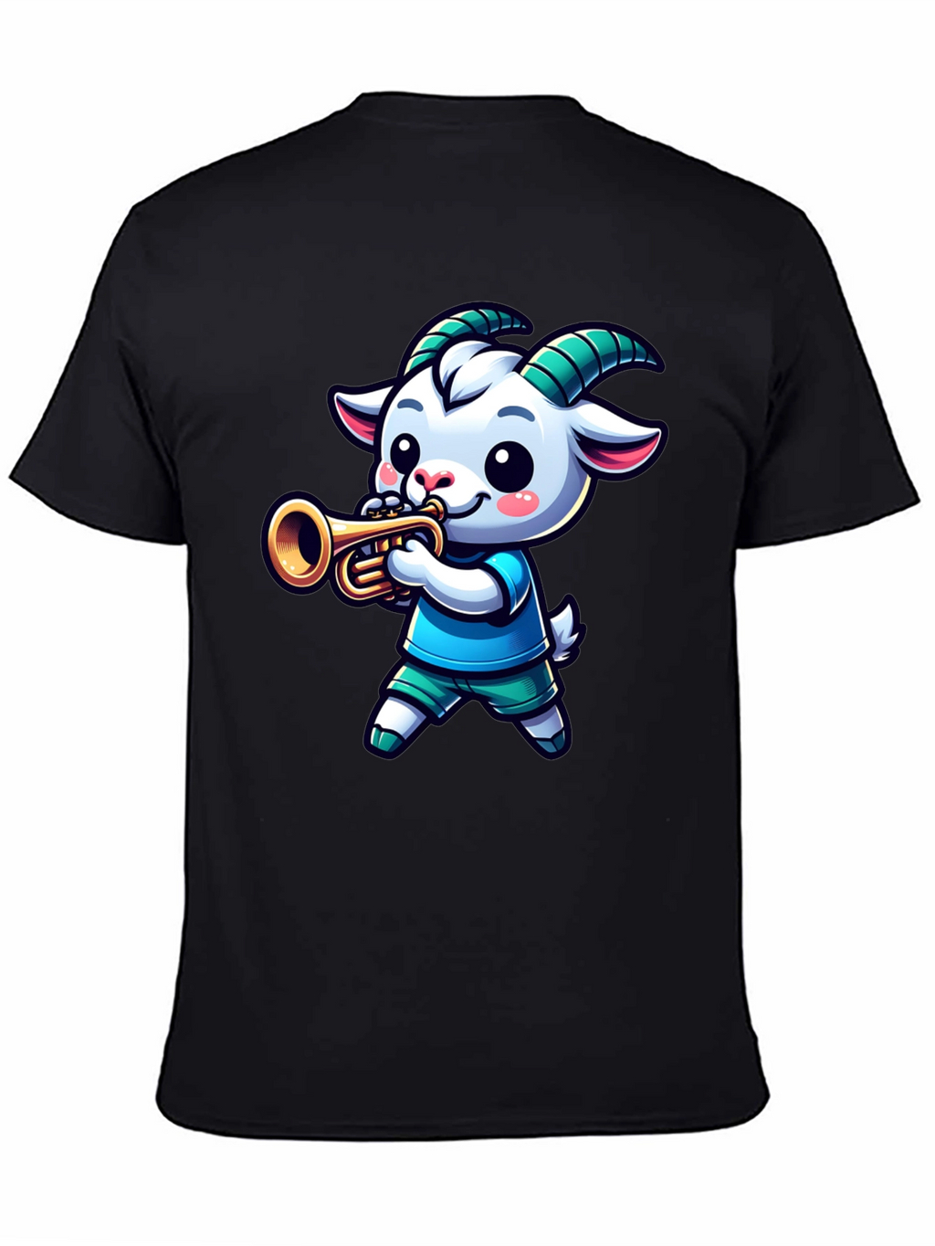 Goat Trumpet Player Black T-Shirt