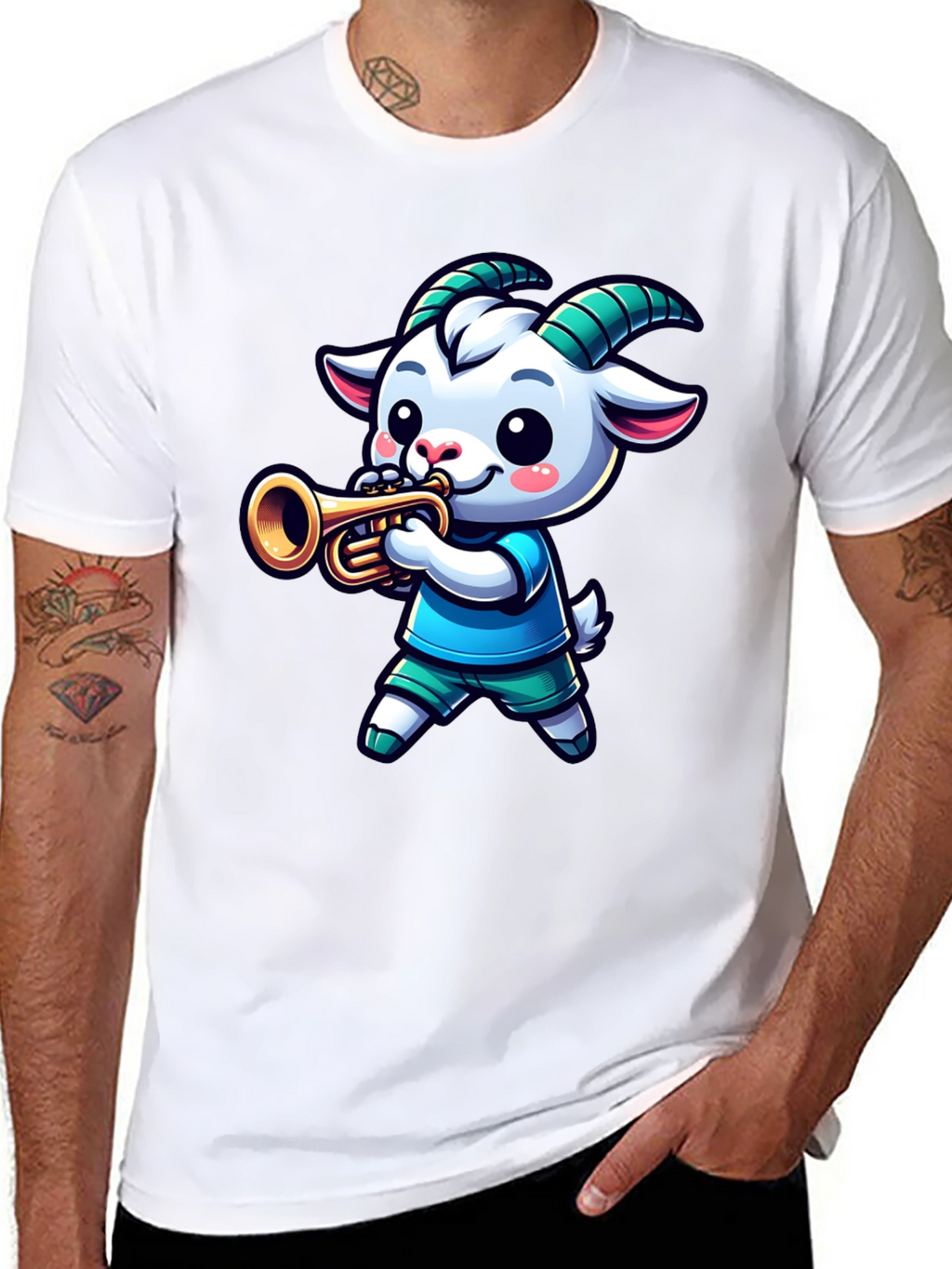 Goat Trumpet Player Black T-Shirt