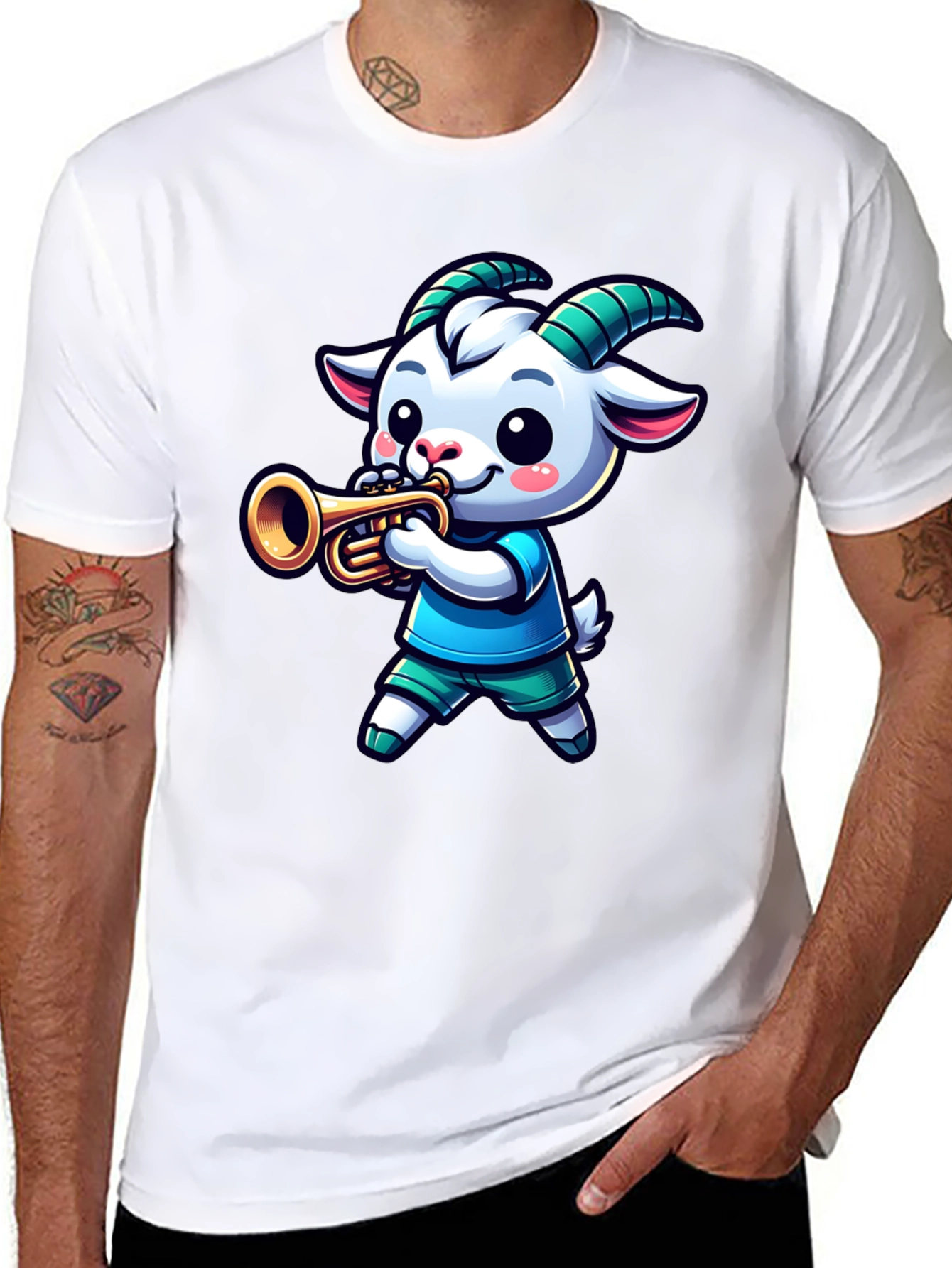 Goat Trumpet Player Black T-Shirt