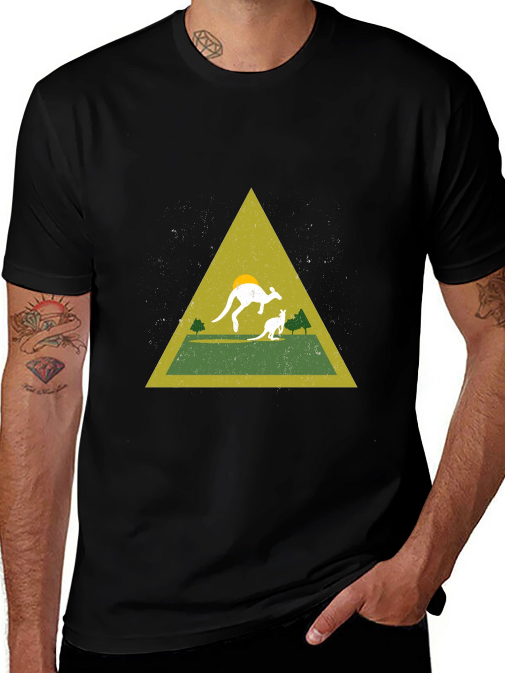 Kangaroo Triangle Graphic Tee - Black